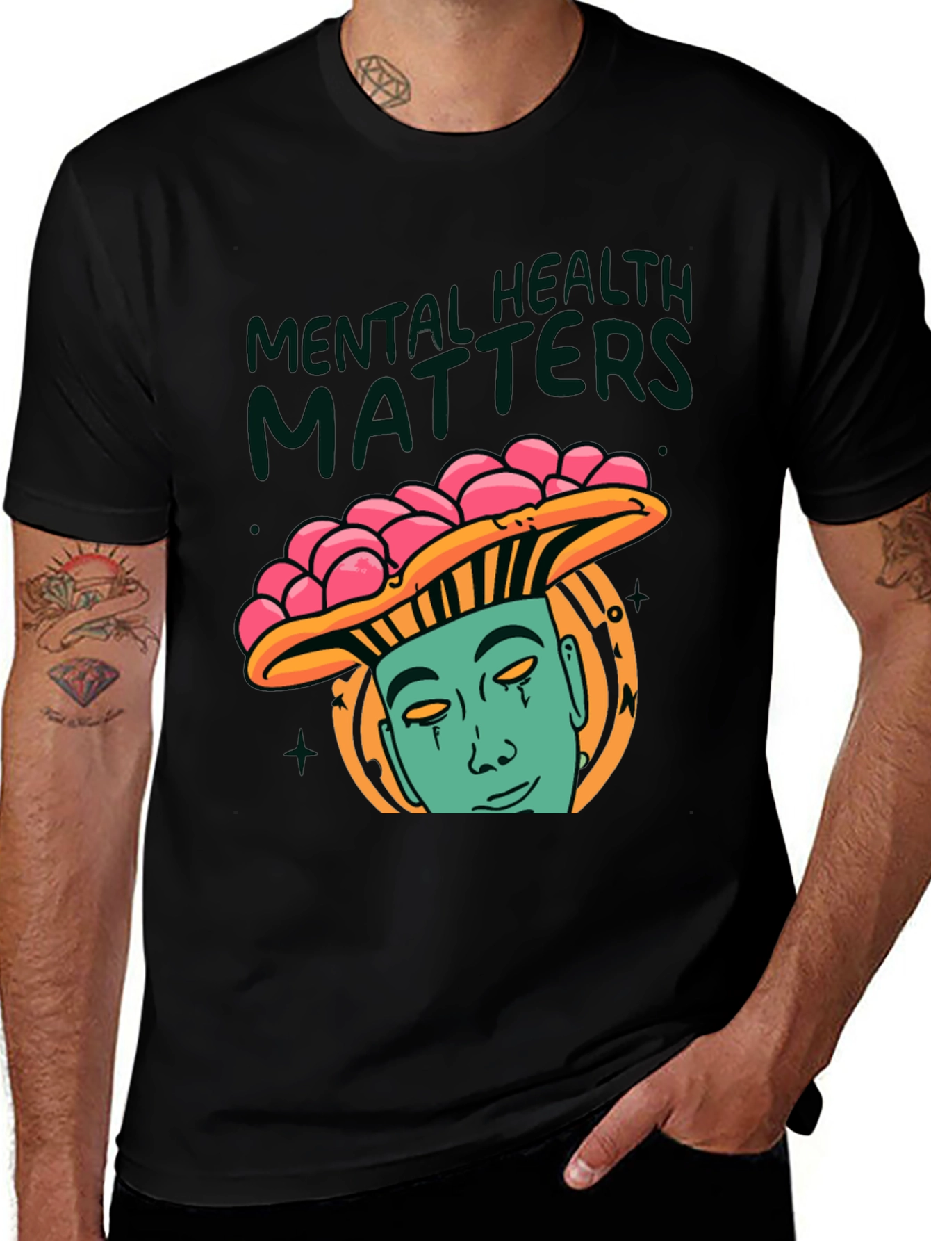 Variant 22 of Mental Health Matters Graphic Tee - Mushroom Man Design