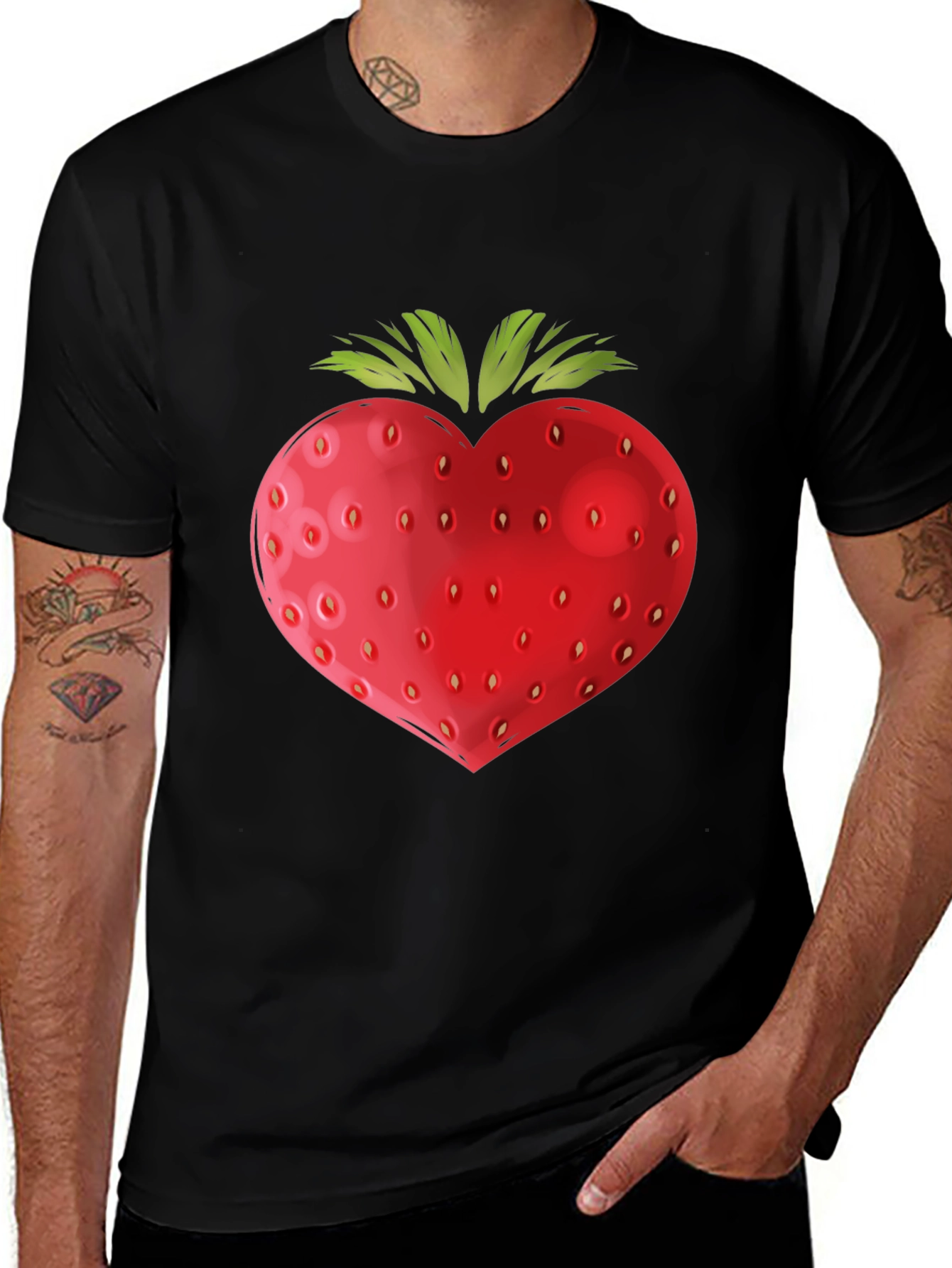 Variant 24 of Strawberry Heart Graphic Black T-Shirt