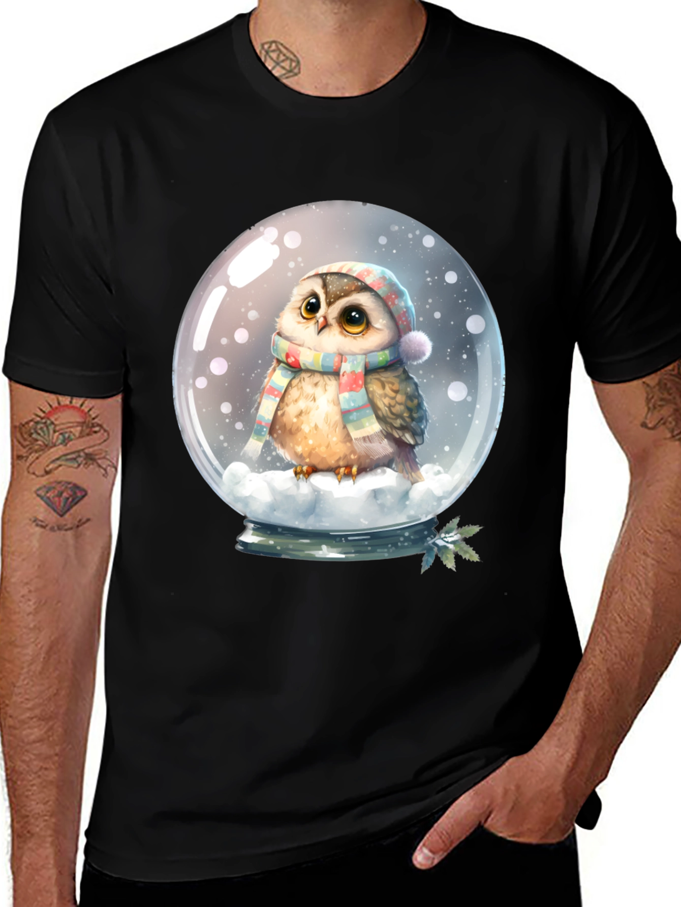 Variant 4 of Cute Owl Snow Globe Graphic Tee