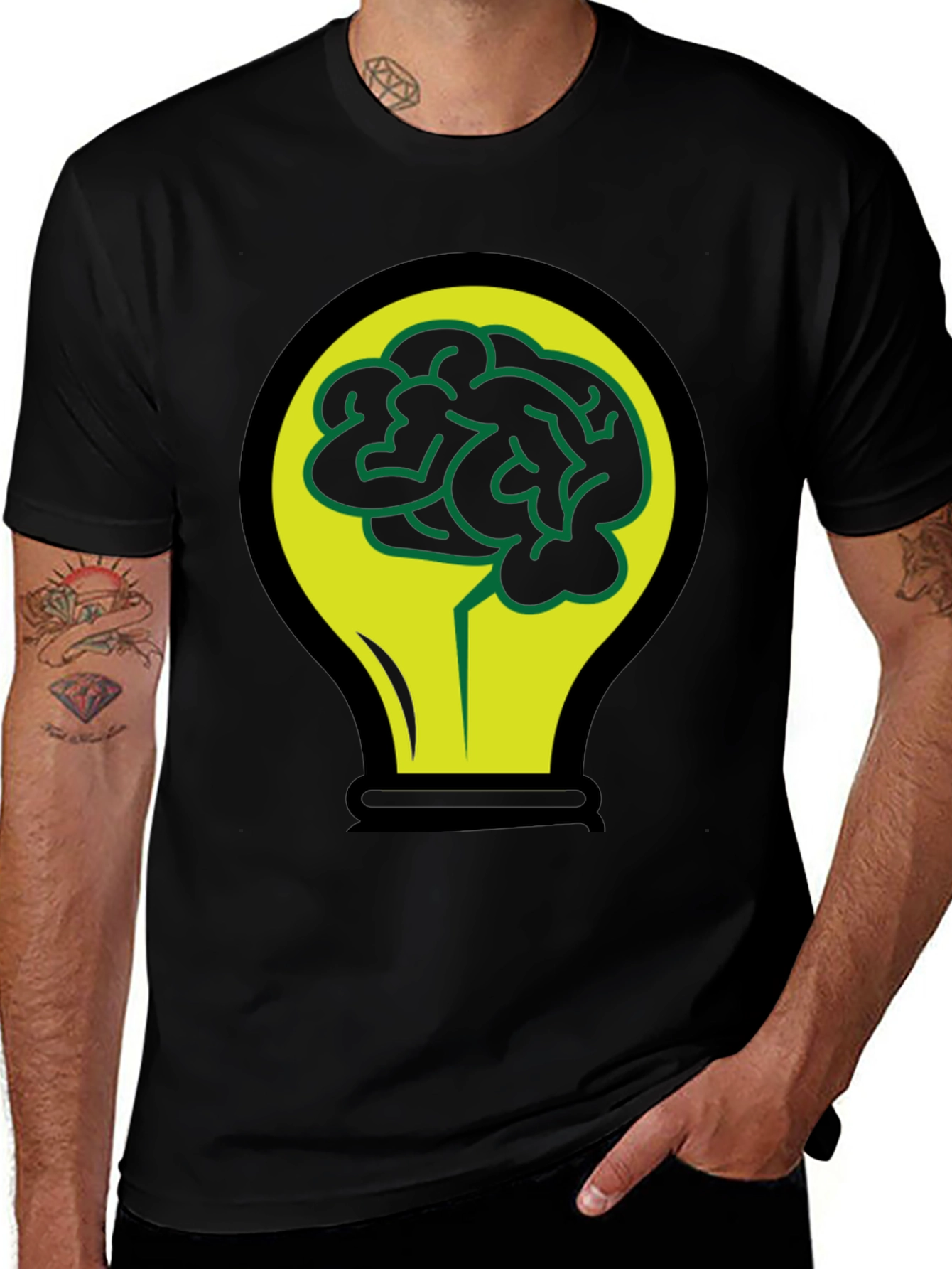 Variant 24 of Brain in Light Bulb Graphic Tee - Black