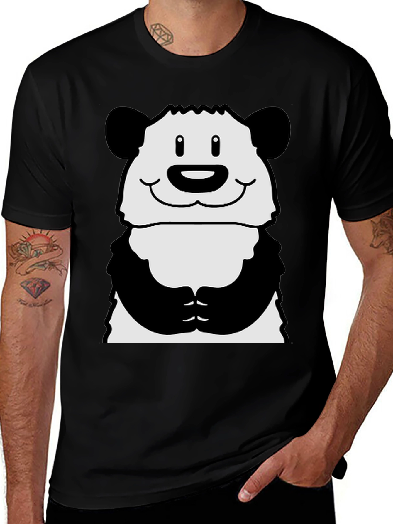 Variant 5 of Cute Panda Graphic Print Black T-Shirt