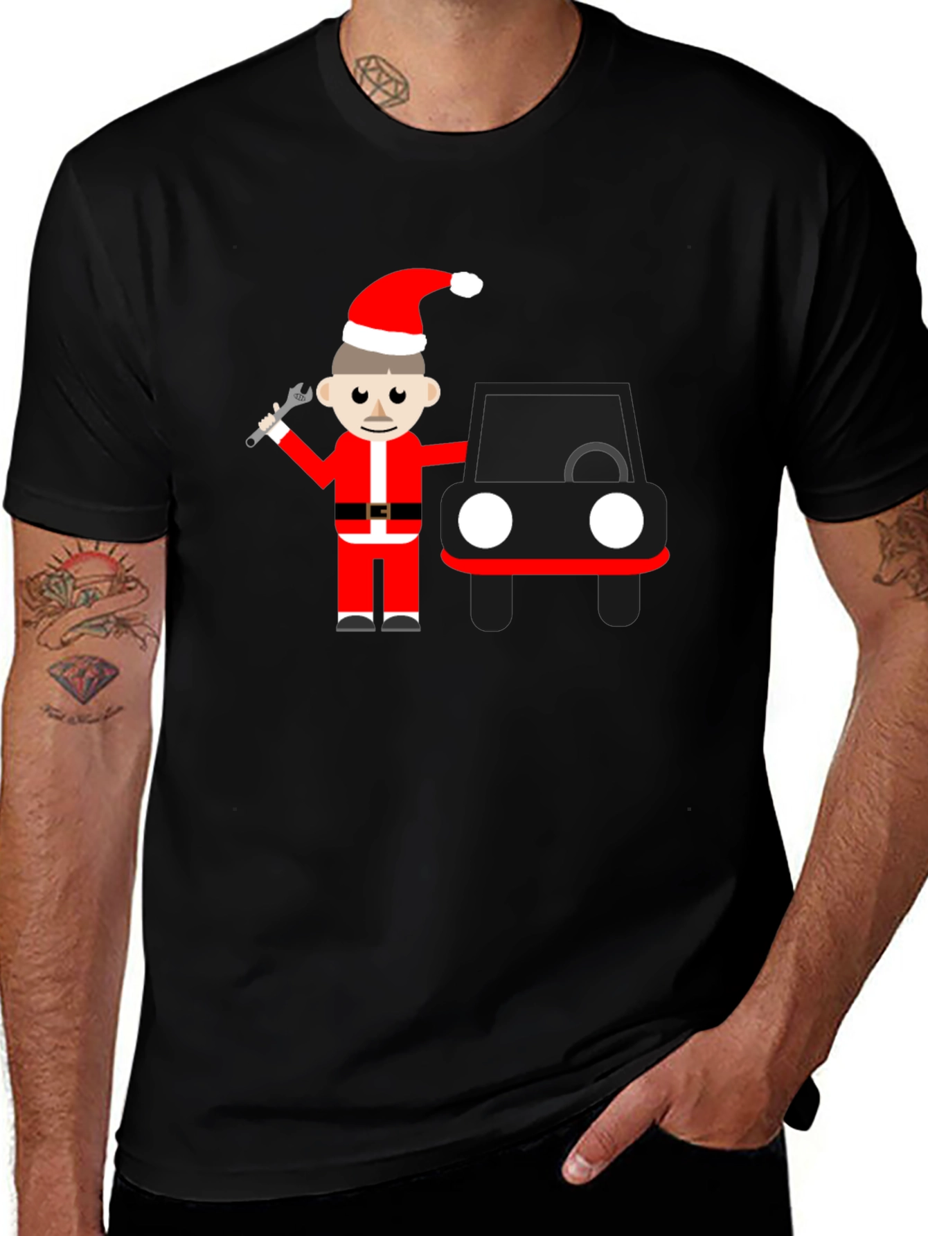 Variant 26 of Cartoon Santa Mechanic Black T-Shirt