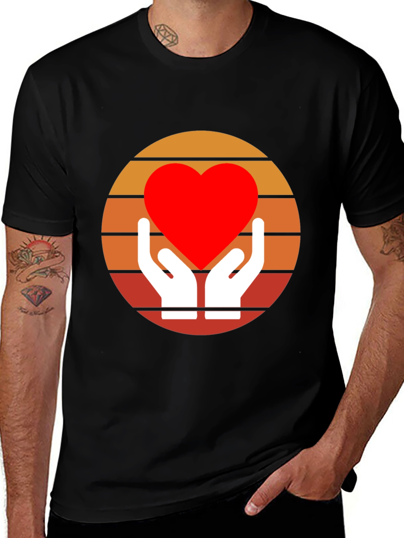 Variant 15 of Retro Heart Hands Graphic Tee - Black