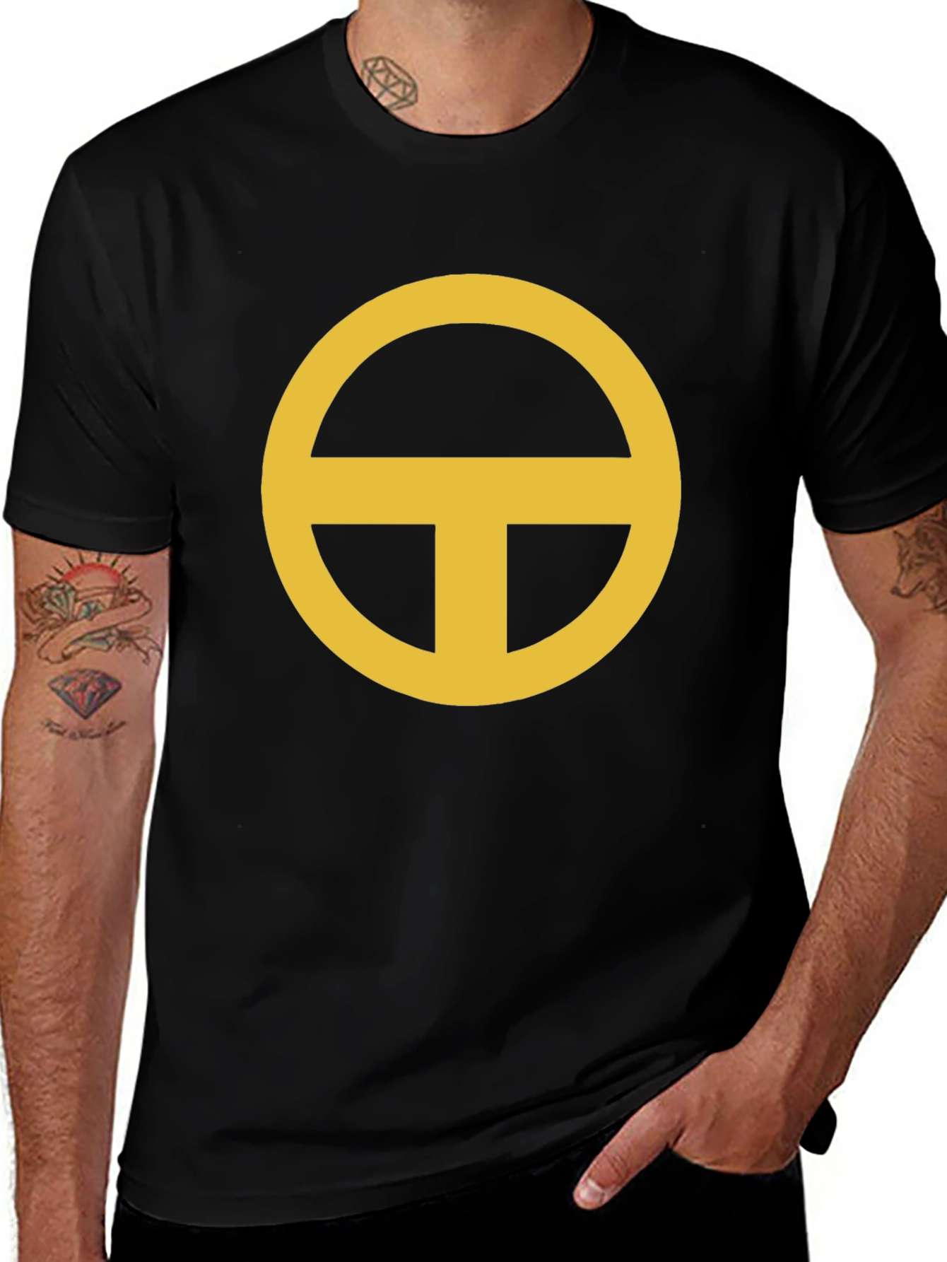 Variant 22 of Geometric Yellow Symbol Black T-Shirt