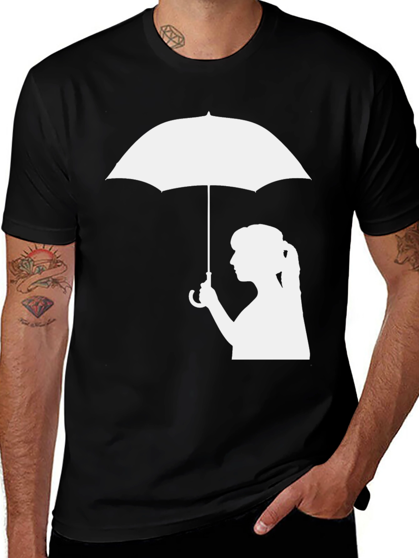 Variant 21 of Umbrella Girl Graphic Tee - Stylish Black T-Shirt