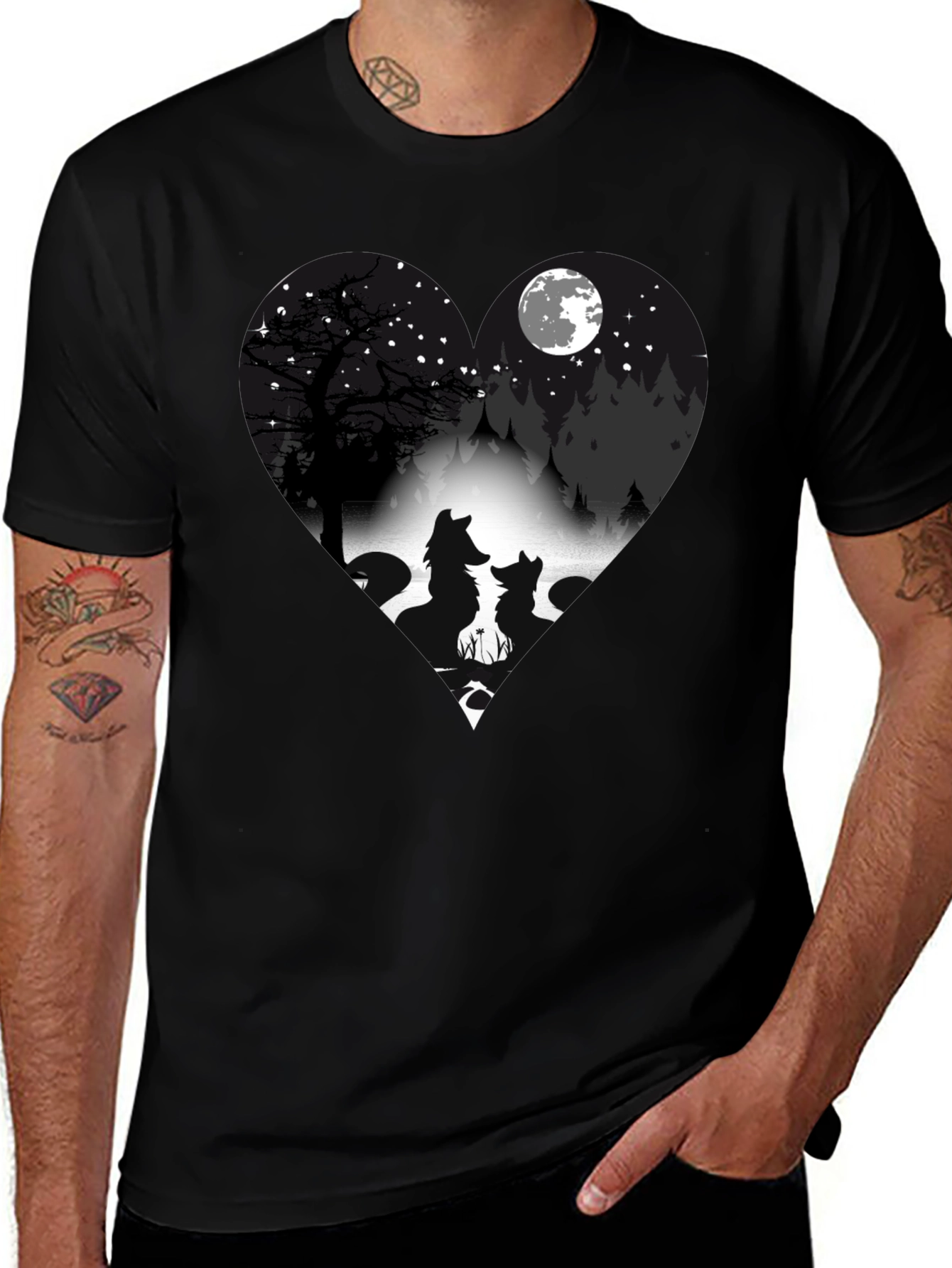 Variant 29 of Wolf Silhouette Heart Graphic T-Shirt