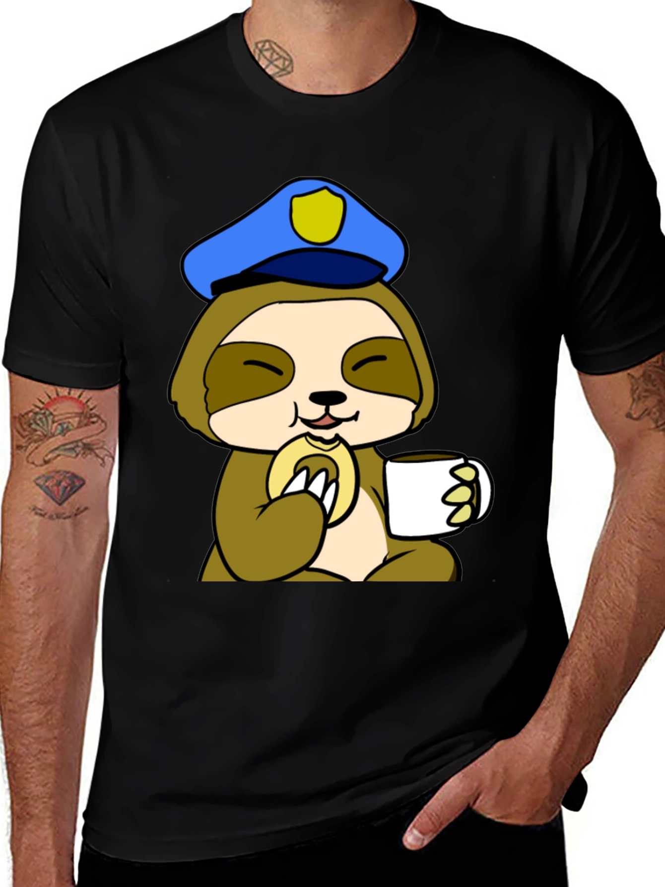 Variant 29 of Police Sloth Donut and Coffee Black T-Shirt
