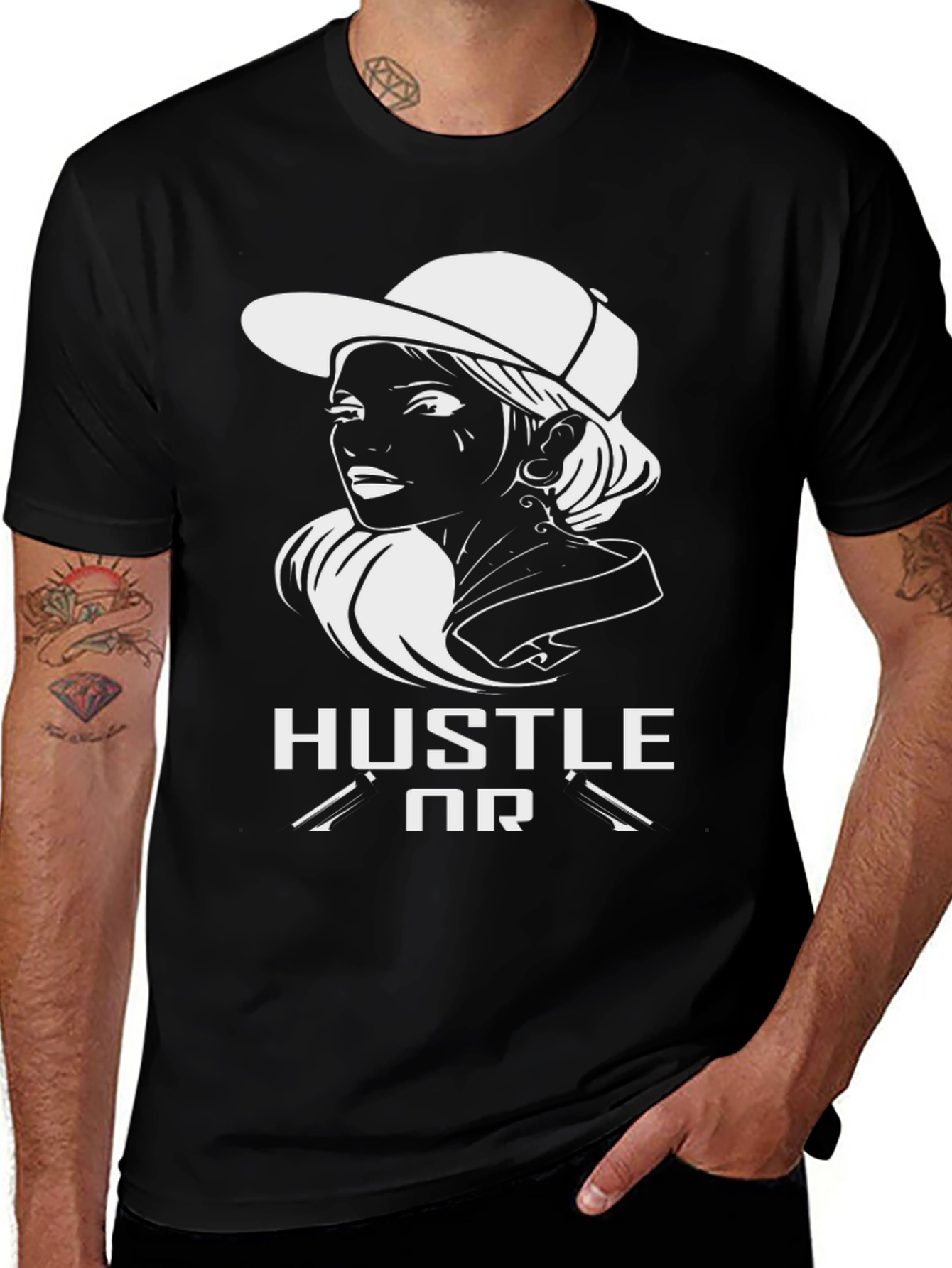 Variant 26 of Hustle Or Nothing Black Graphic Tee for Men