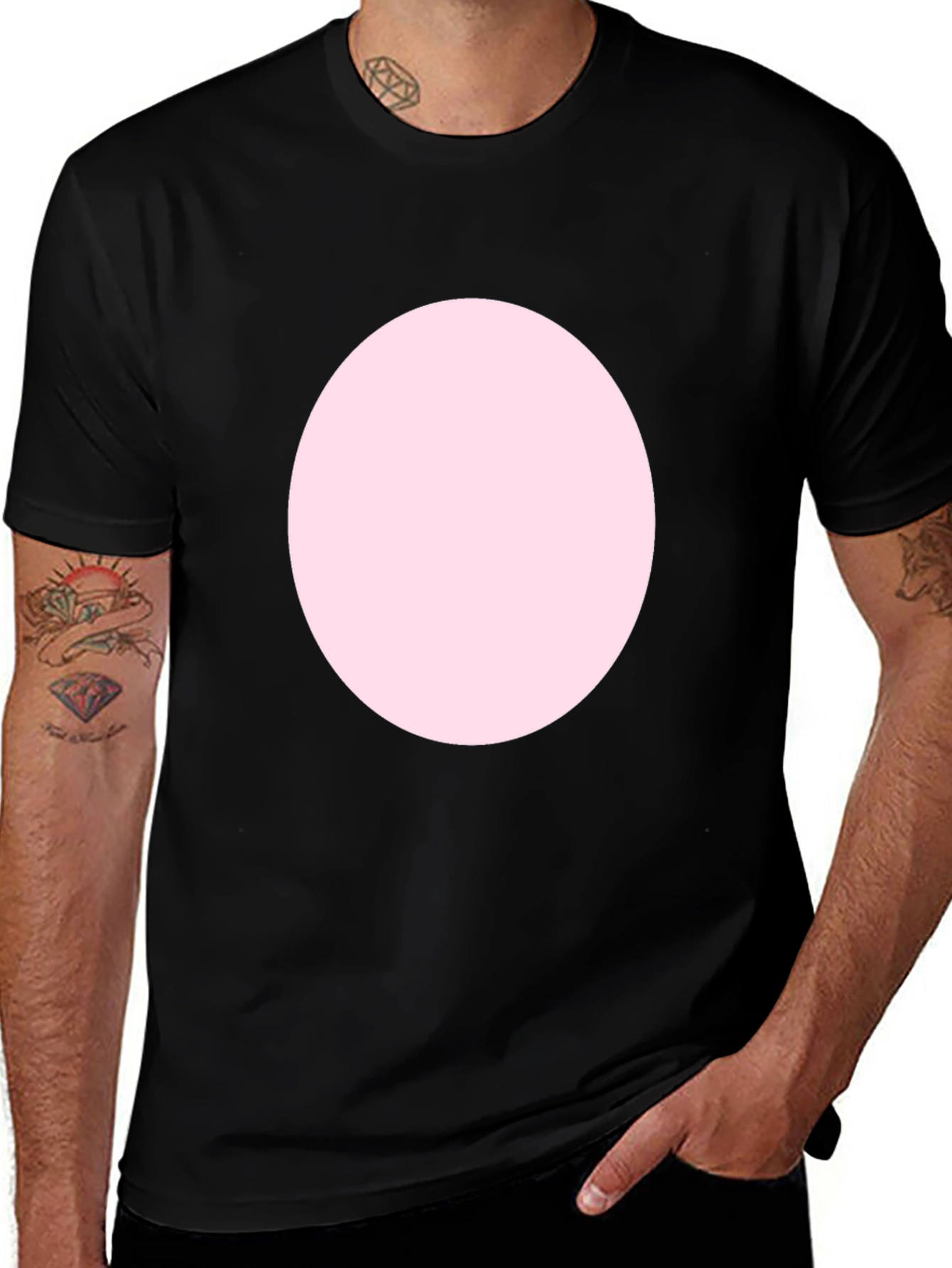 Variant 24 of Black Crew Neck T-Shirt with Pink Circle