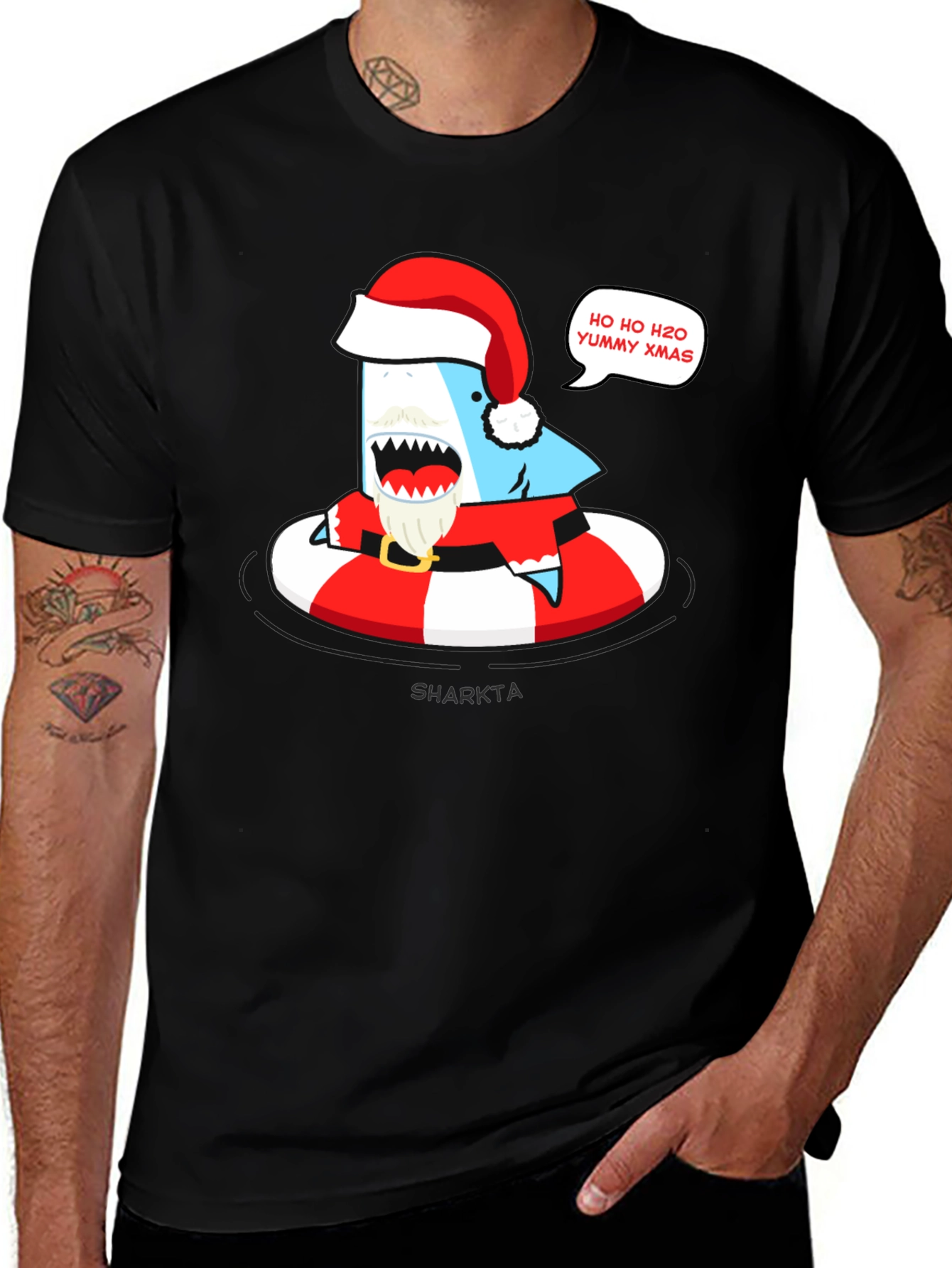 Variant 30 of Santa Shark Christmas T-Shirt - Ho Ho H2O Yummy Xmas