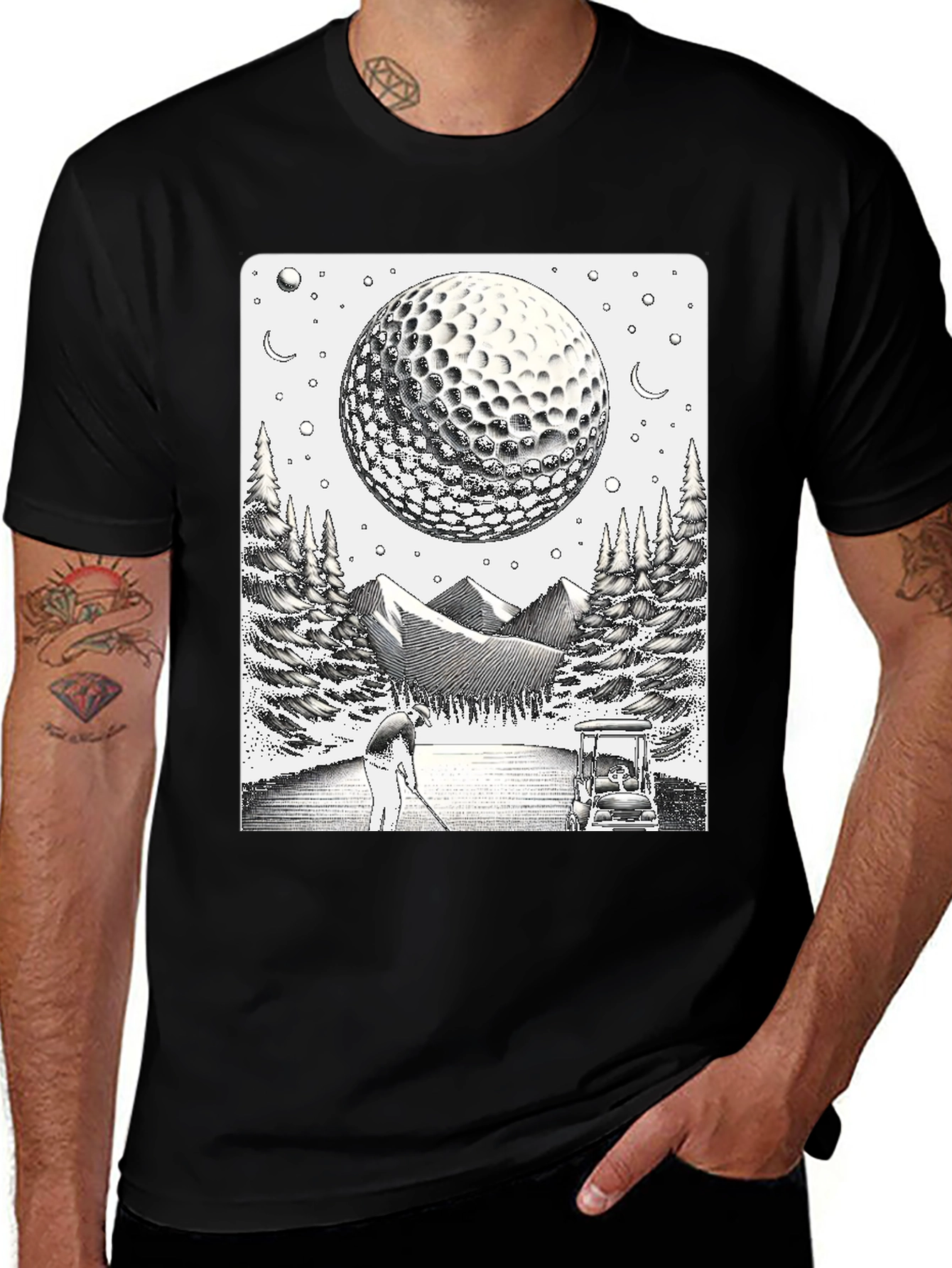 Variant 27 of Golf Scene Graphic Tee - Moonlit Golfing