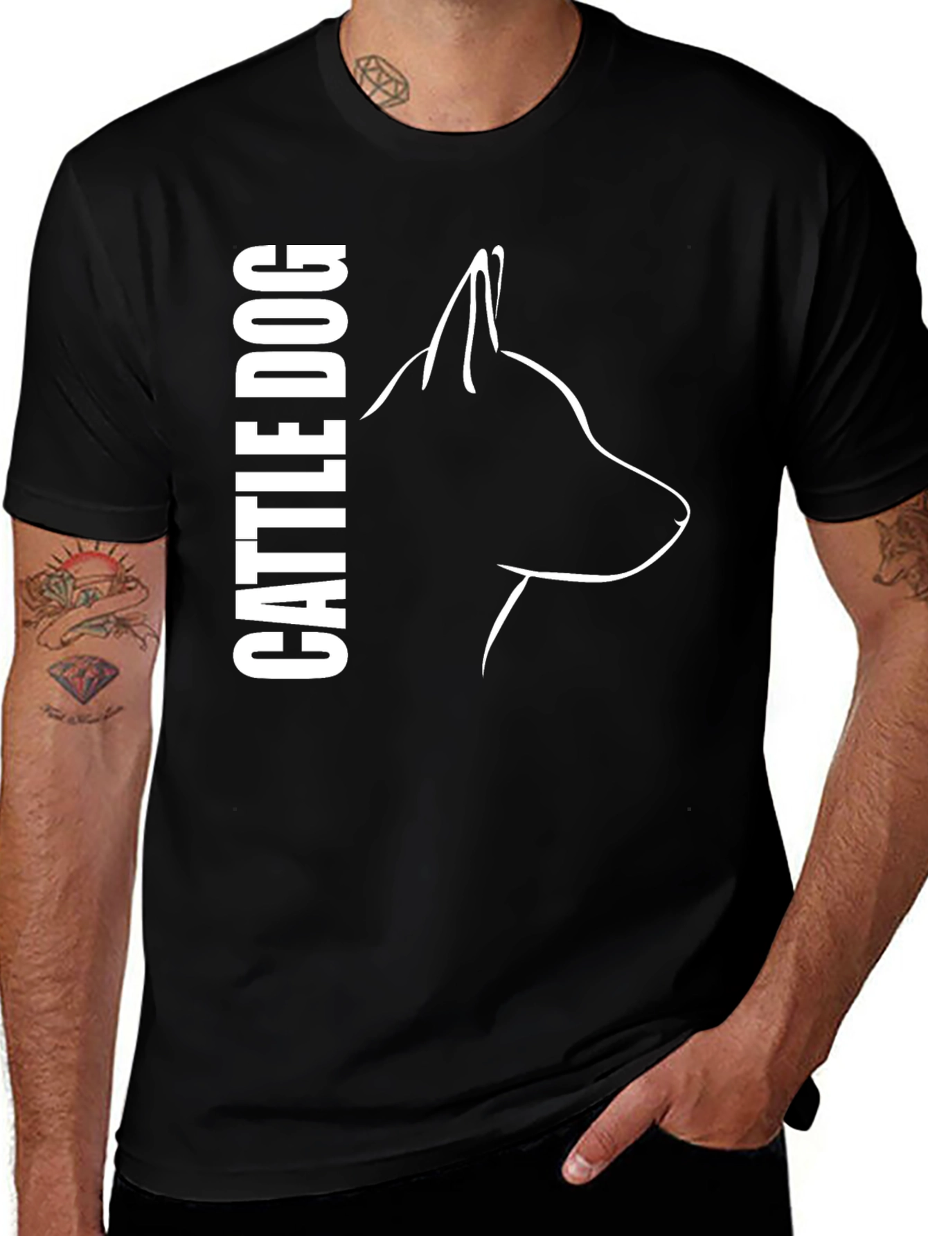 Variant 13 of Cattle Dog Graphic T-Shirt - Black Cotton Tee