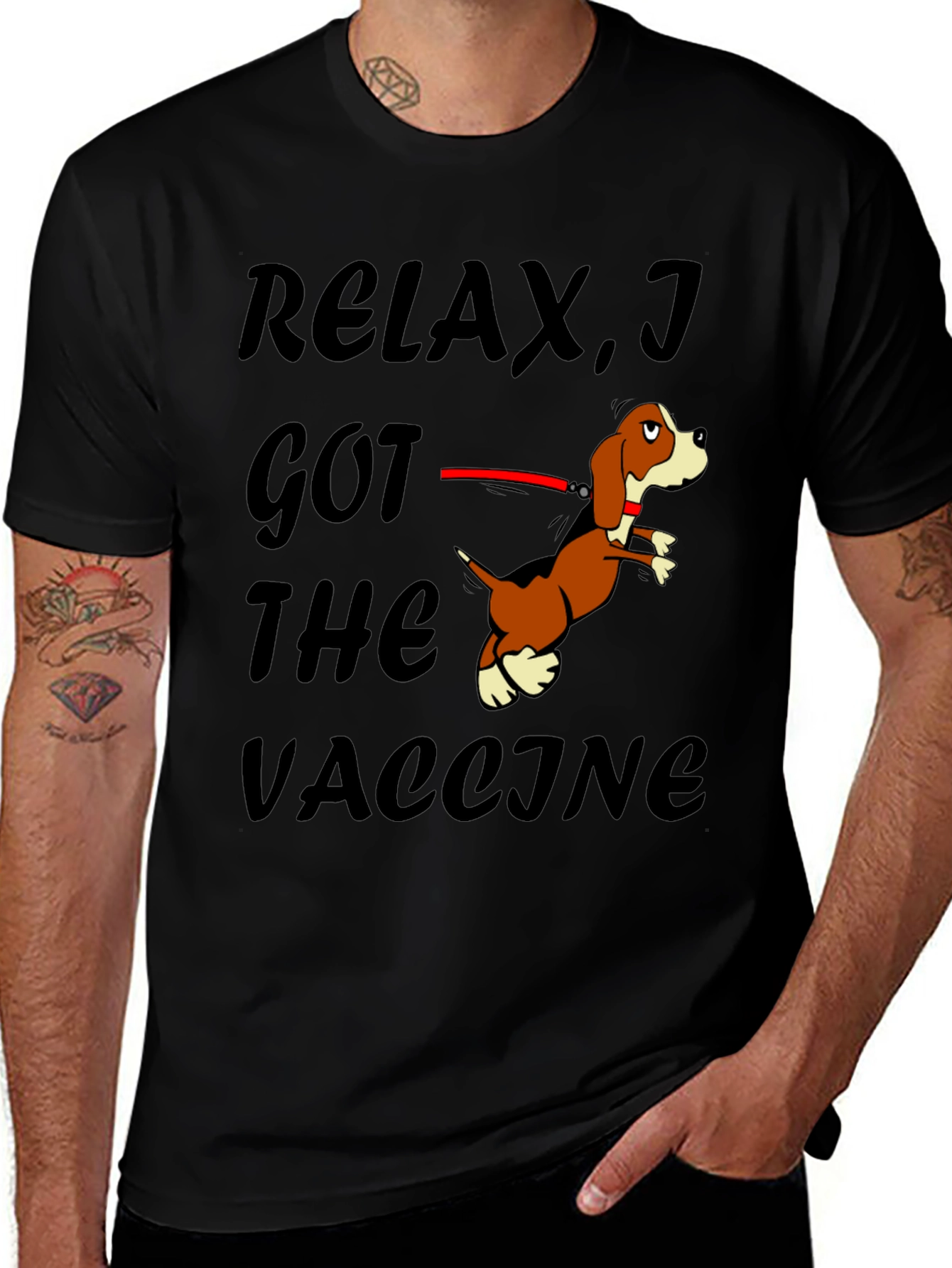 Variant 29 of Relax I Got The Vaccine Funny Dog T-Shirt