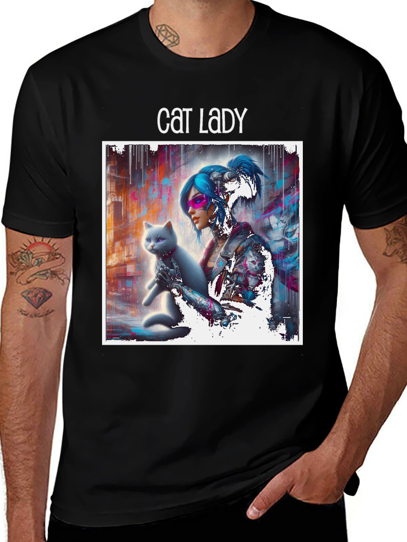 Variant 26 of Cat Lady Graphic T-Shirt - Unisex Black Tee