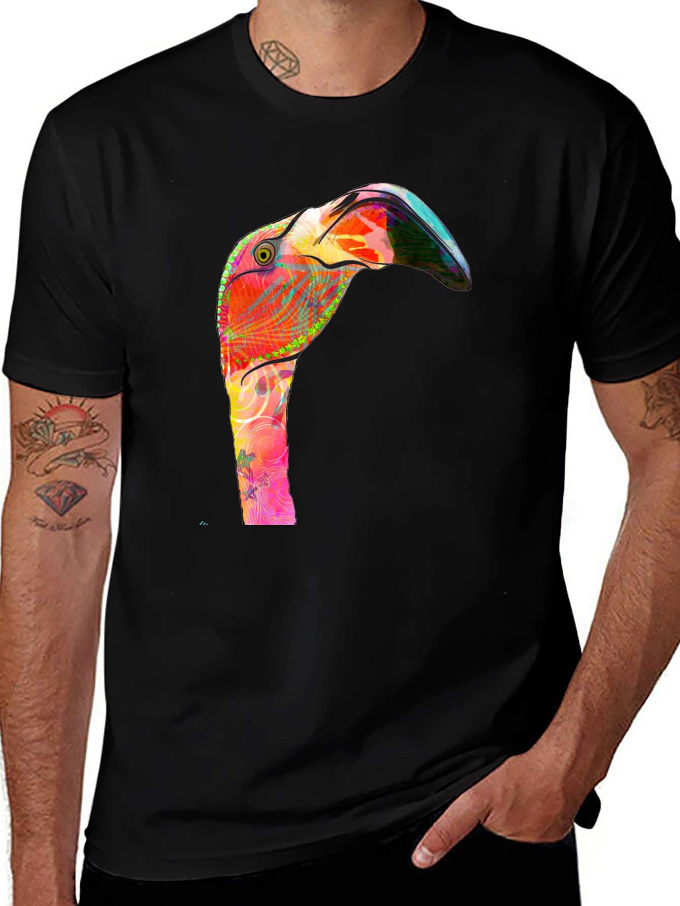 Variant 22 of Flamingo Graphic Tee - Black Cotton T-Shirt