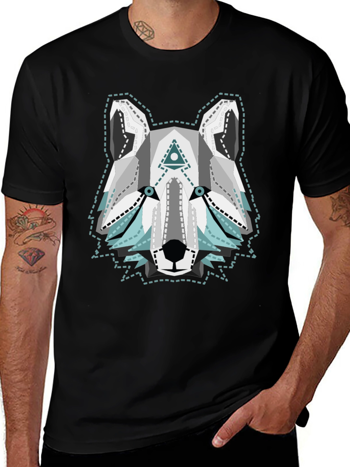 Variant 5 of Geometric Wolf Graphic Tee - Cool Animal T-Shirt