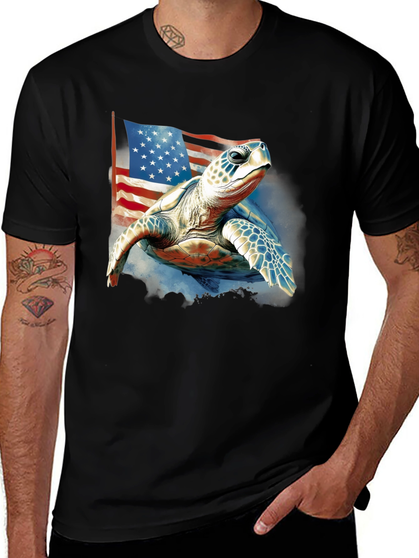 Variant 11 of Patriotic Turtle USA Flag Graphic T-Shirt