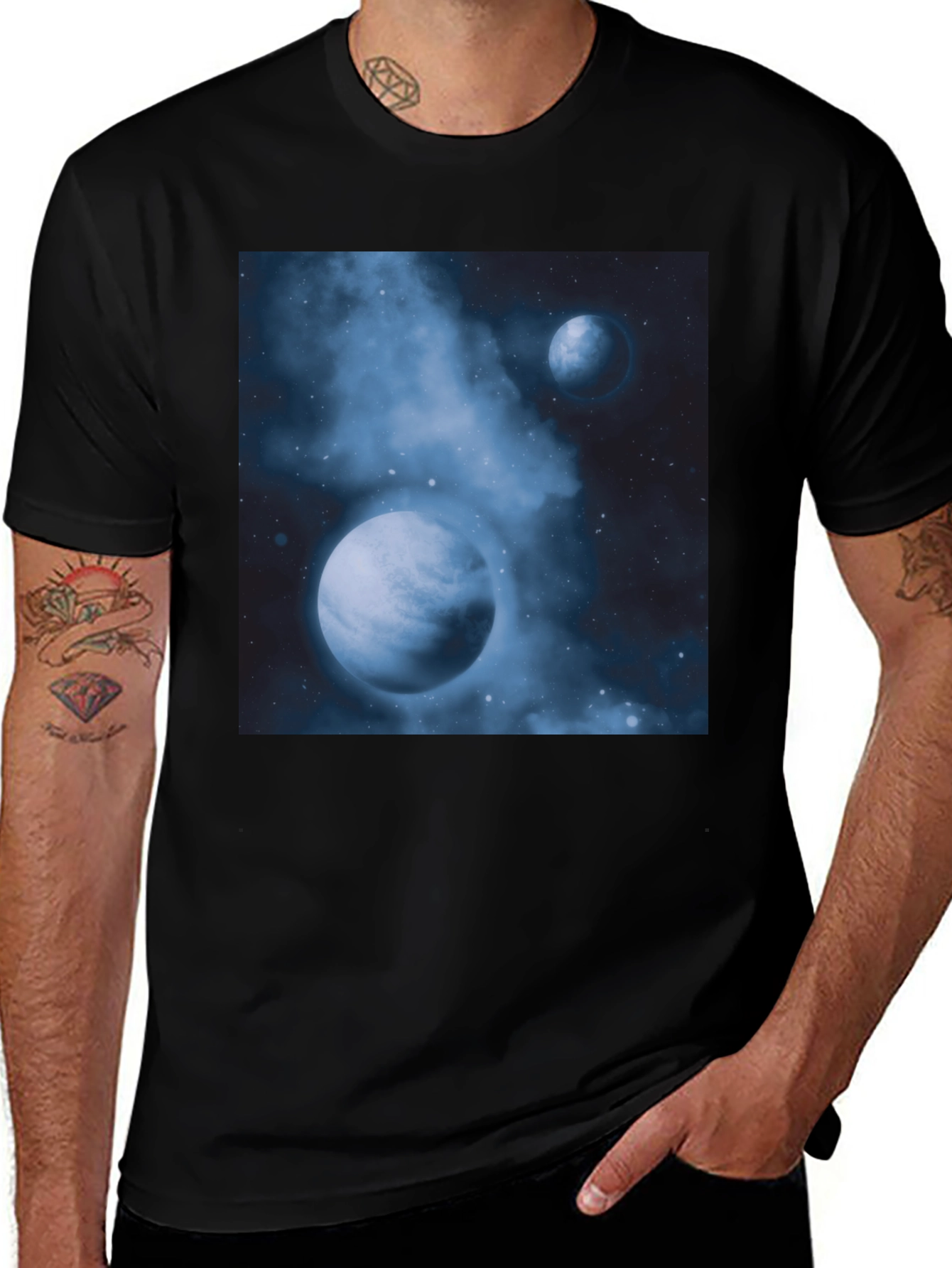 Variant 3 of Nebula Planets Graphic Tee - Cosmic Black Cotton T-Shirt