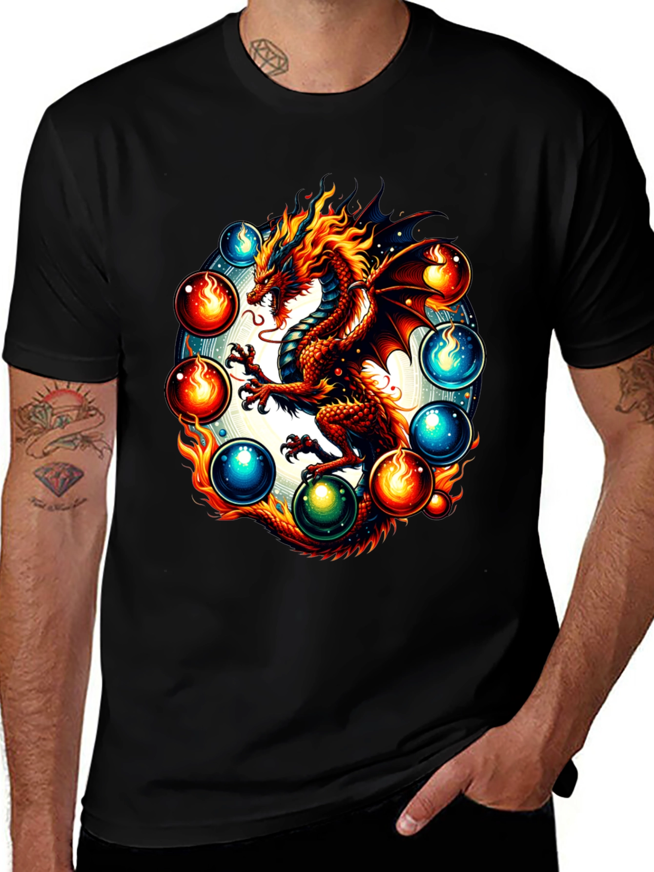 Black Dragon Orb Graphic Tee - Fire & Ice Fantasy T-Shirt main image