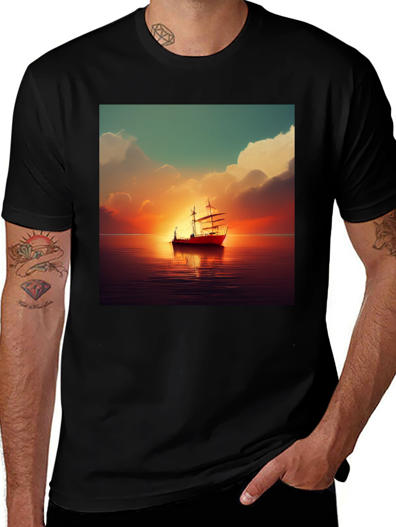 Black Sunset Sailboat Graphic Tee main image