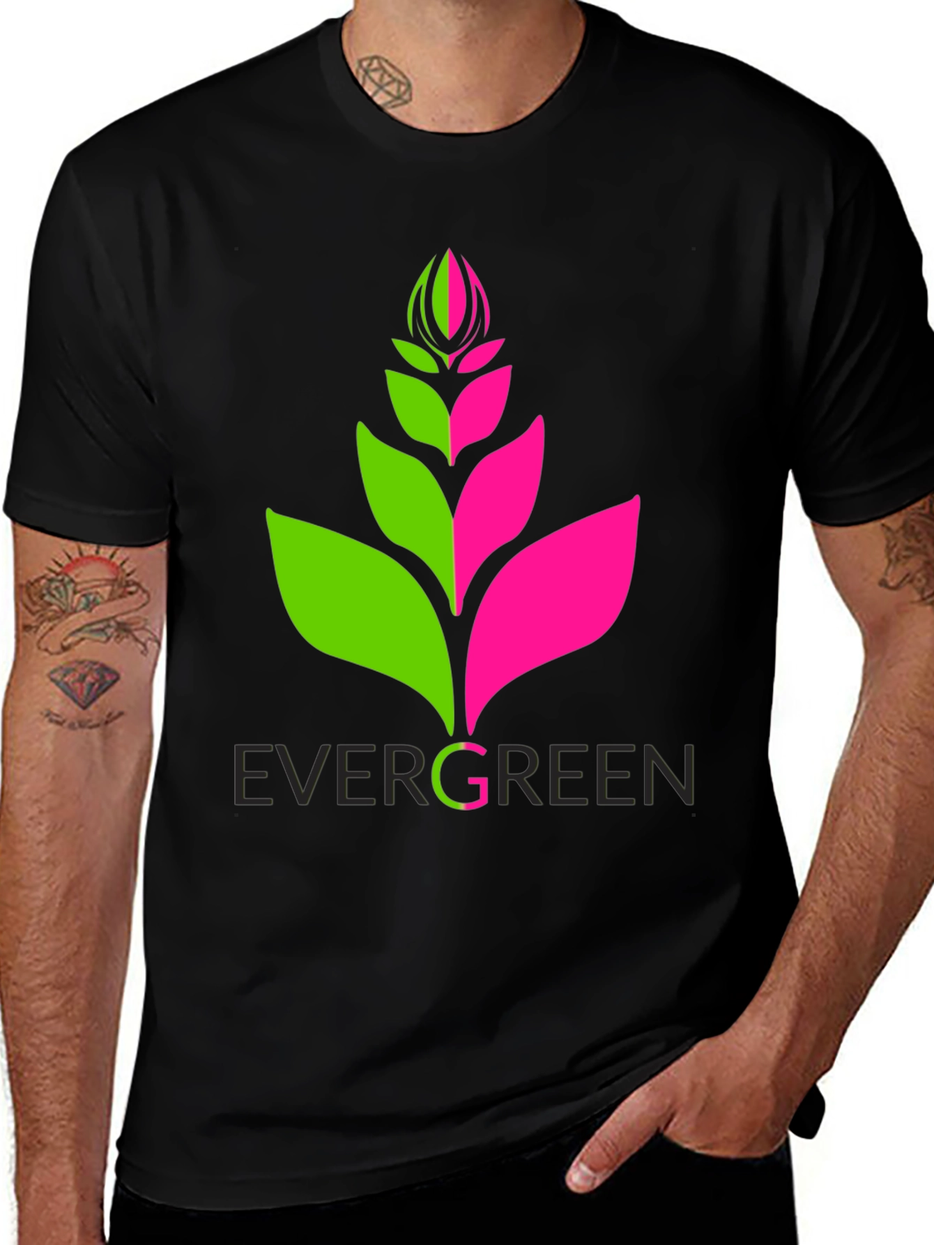 Evergreen Plant Graphic Tee - Modern Black T-Shirt