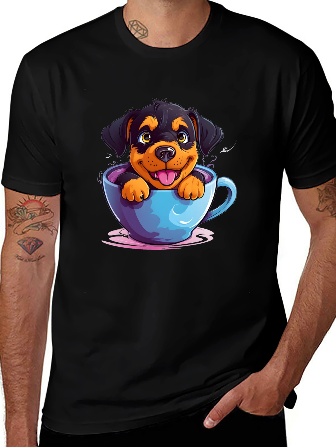 Cute Dog in Cup T-Shirt - Cartoon Rottweiler