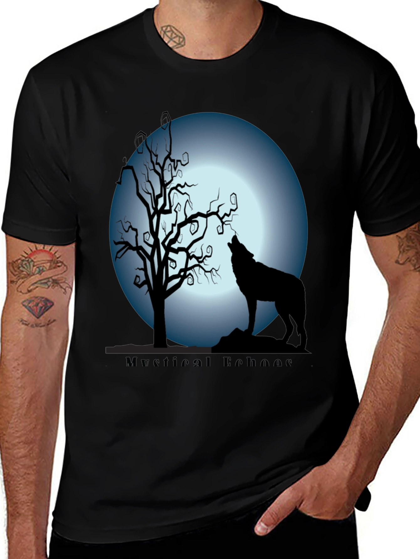 Variant 24 of Mystical Echoes Wolf Silhouette Graphic T-Shirt