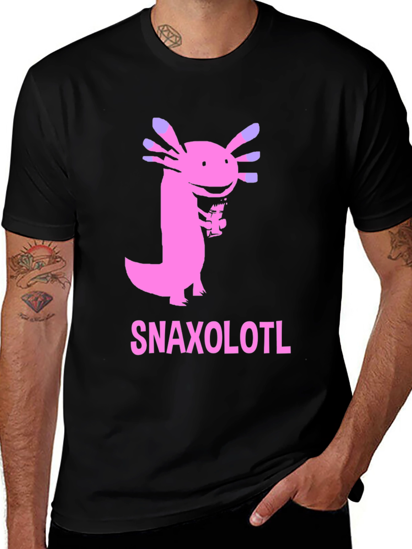 Variant 17 of Snaxolotl Black T-Shirt - Funny Axolotl Snack Design
