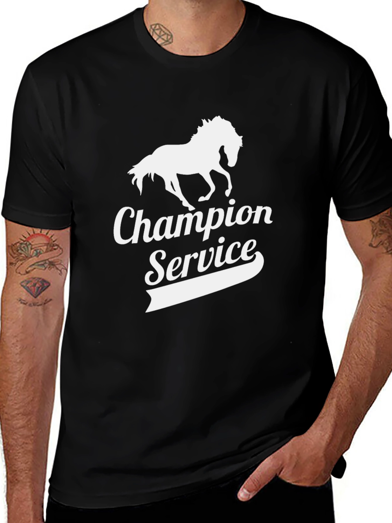 Variant 23 of Champion Service Horse Graphic Tee - Stylish Black T-Shirt