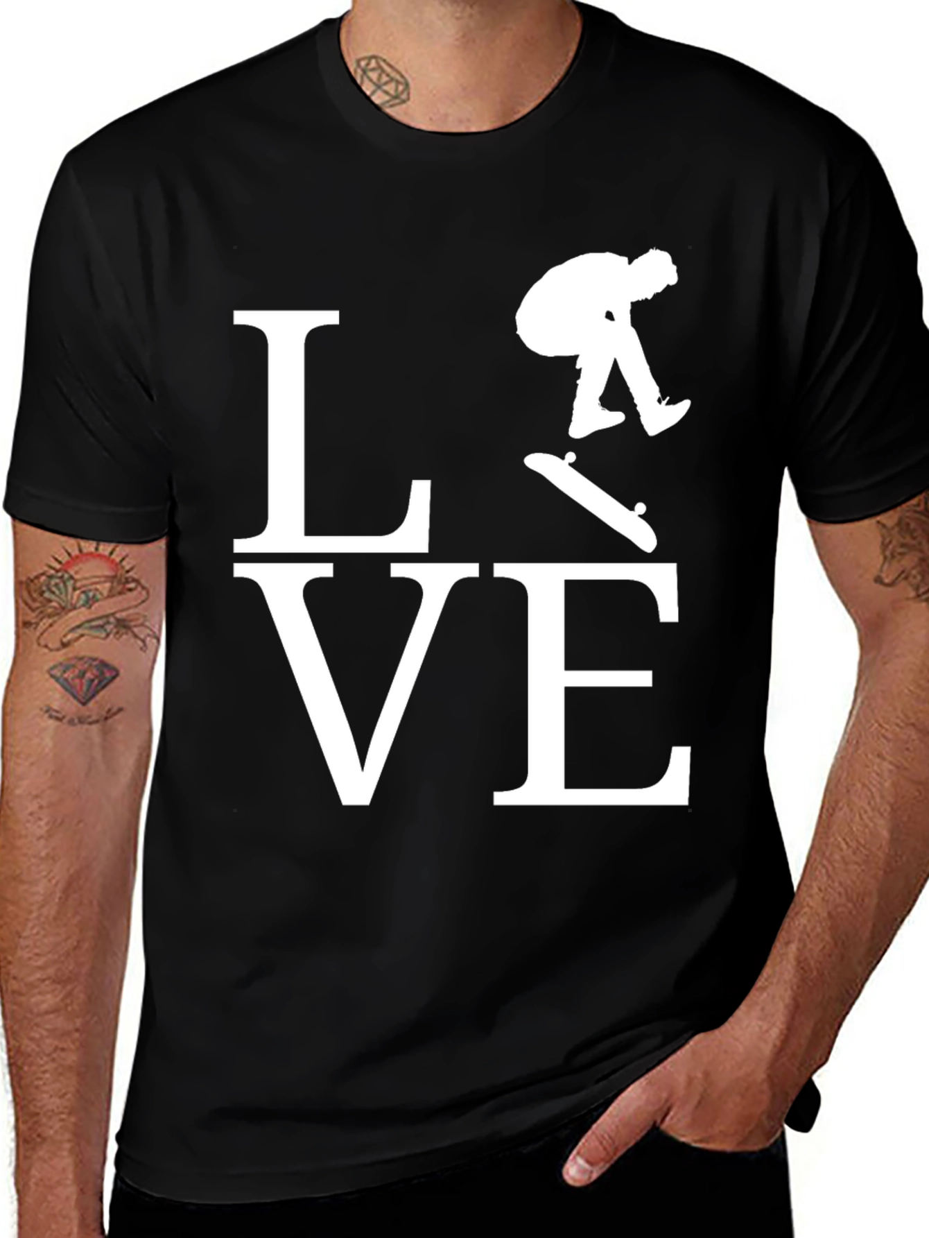 Variant 12 of Skateboard LOVE Graphic Tee - Black Cotton T-Shirt