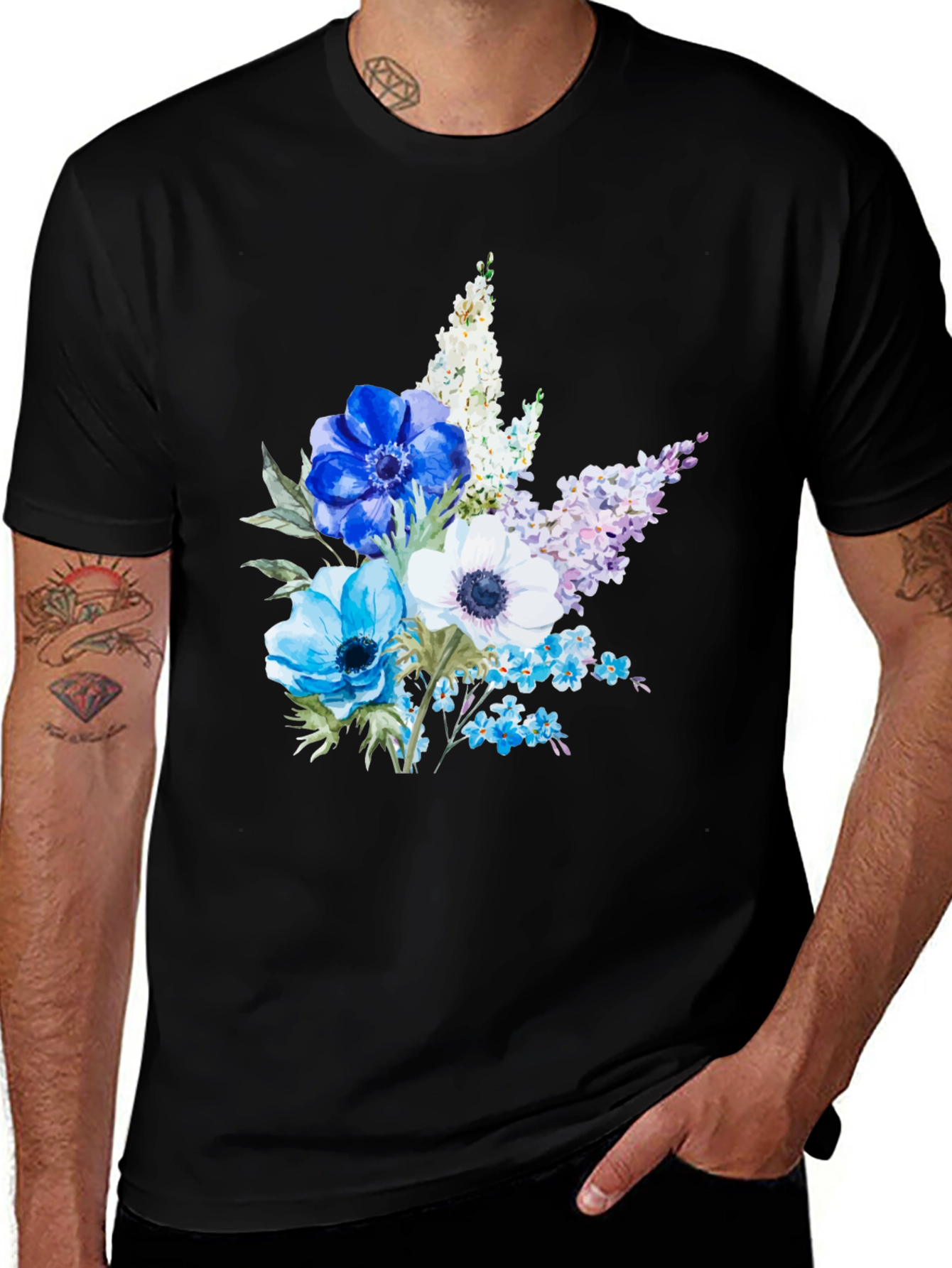 Variant 27 of Floral Print Black T-Shirt