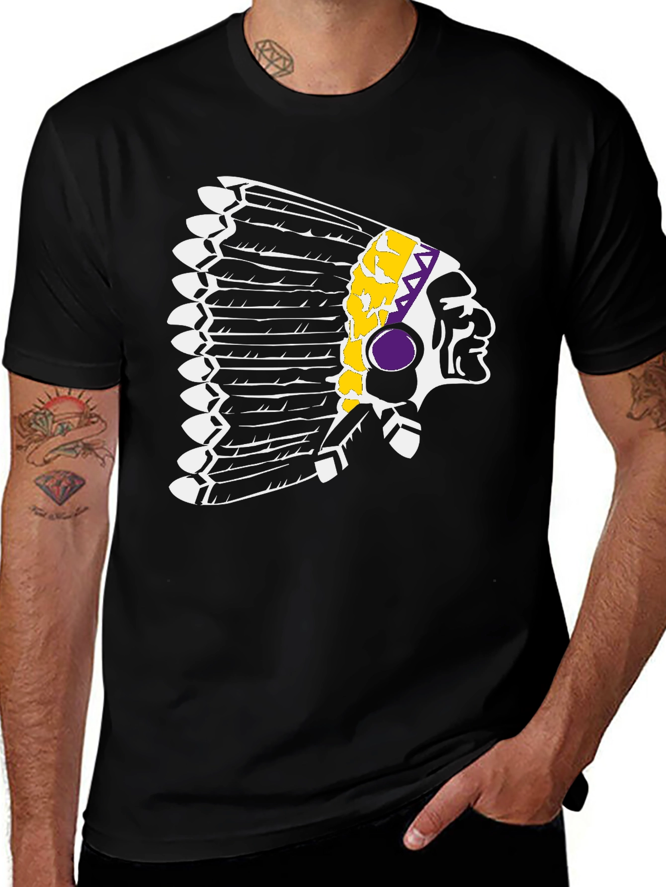 Variant 27 of Native American Chief Graphic Black T-Shirt