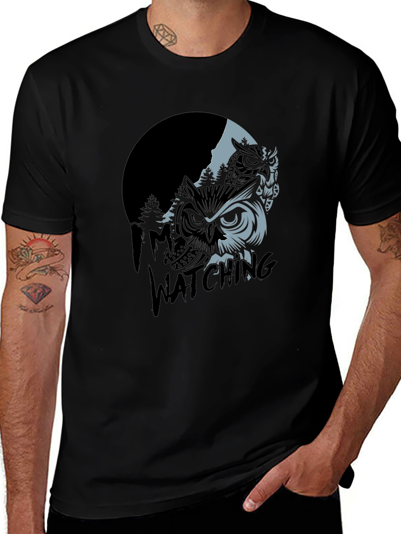 Variant 14 of Owl Watching Graphic T-Shirt - Black