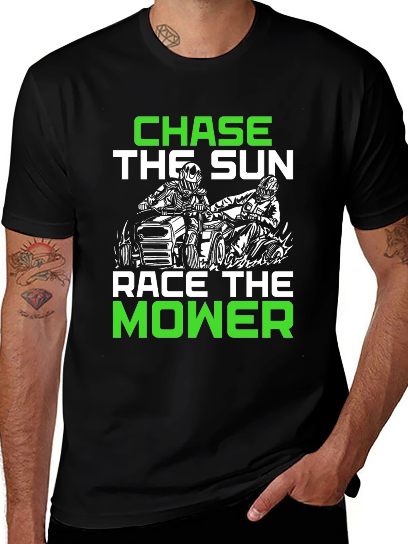 Variant 6 of Chase the Sun, Race the Mower Black T-Shirt