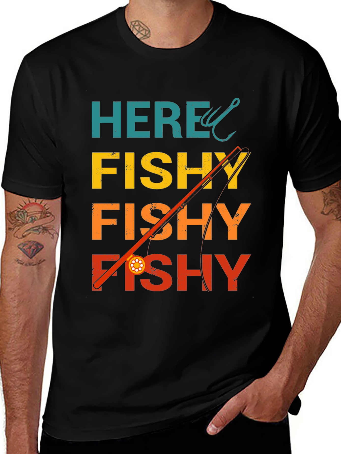Variant 13 of Here Fishy Fishy T-Shirt - Fishing Hook Design