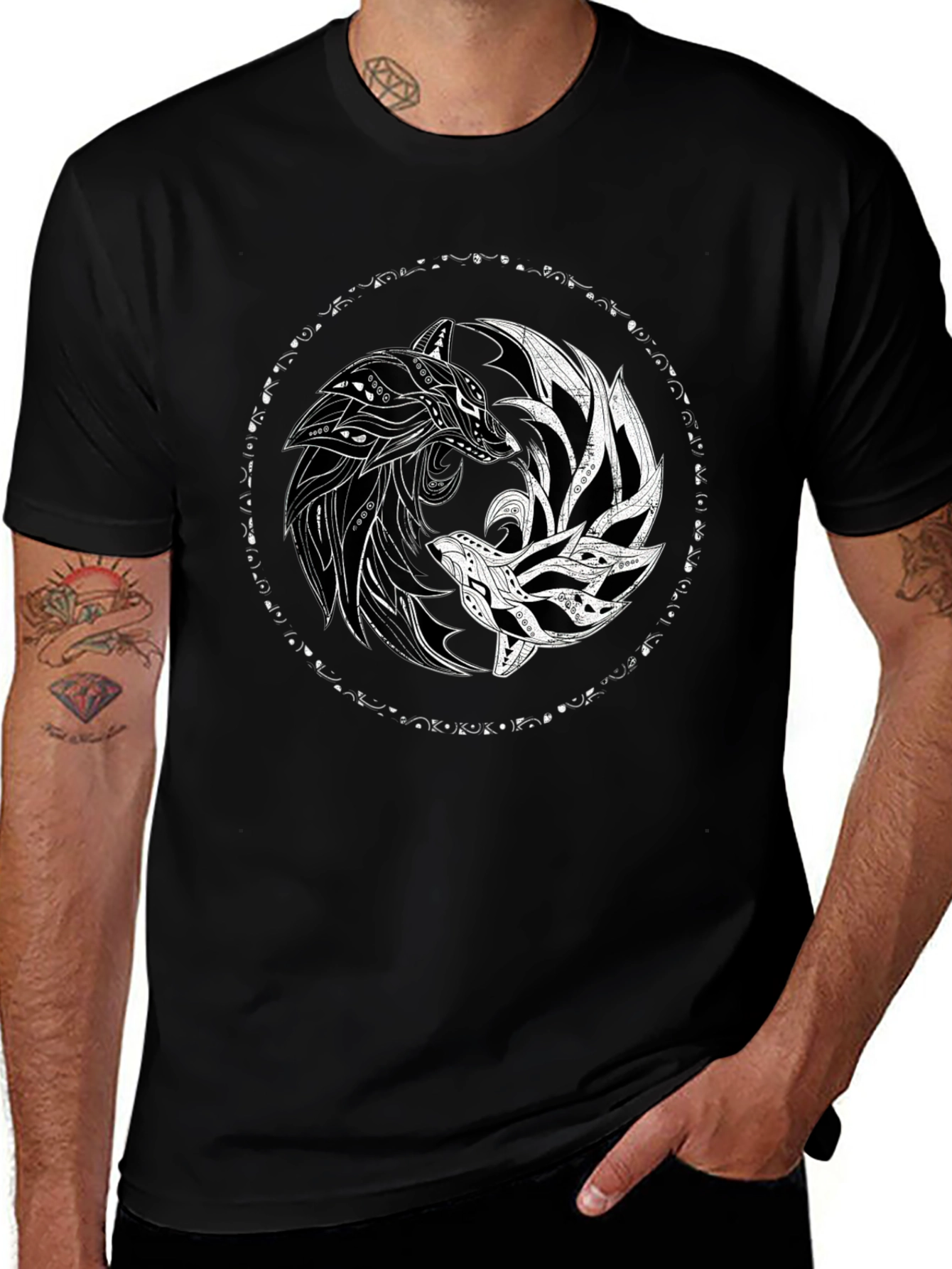 Variant 13 of Yin Yang Wolves Black Graphic Tee