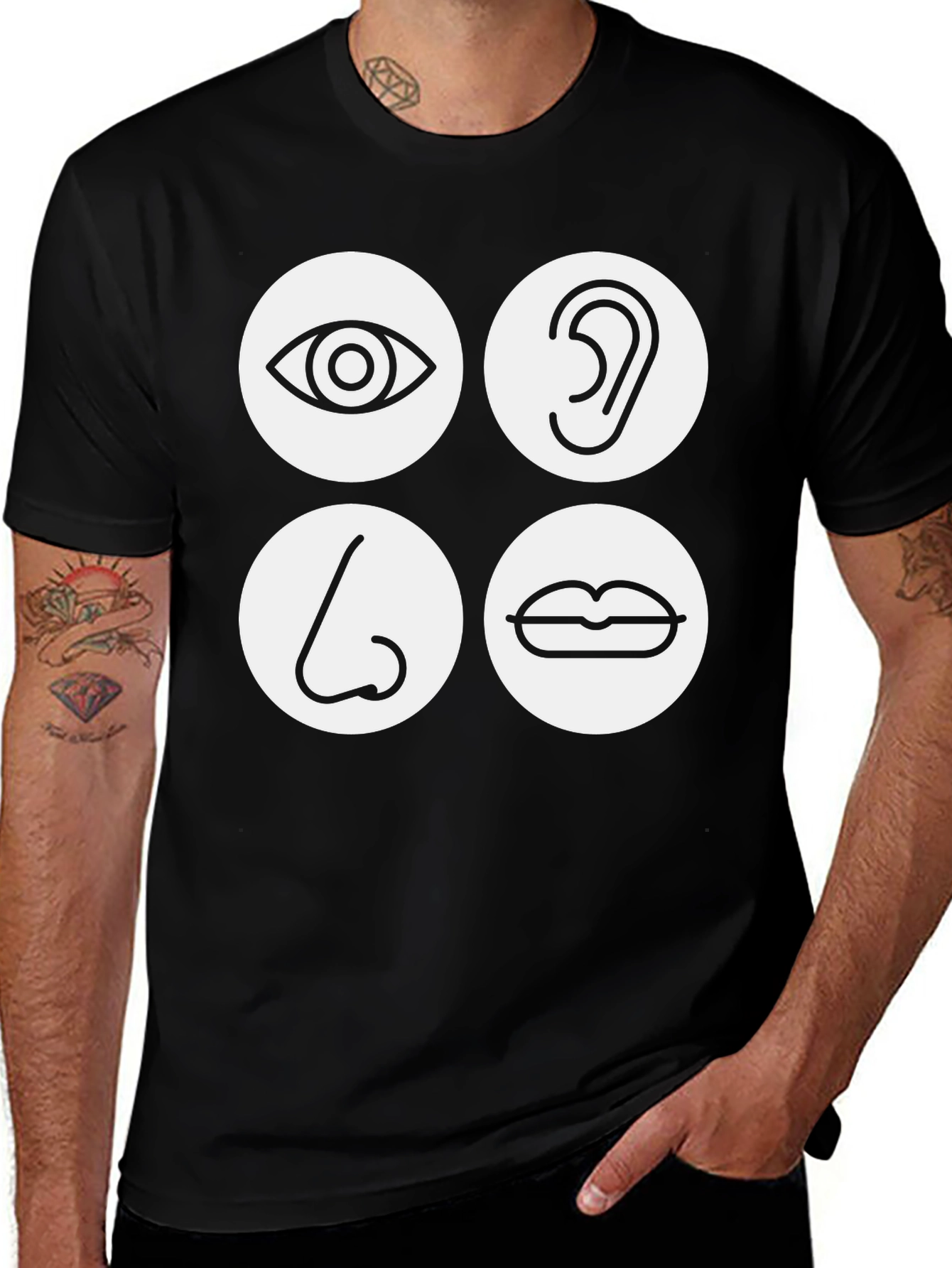 Black 5 Senses Graphic Tee - Black Unisex T-Shirt main image
