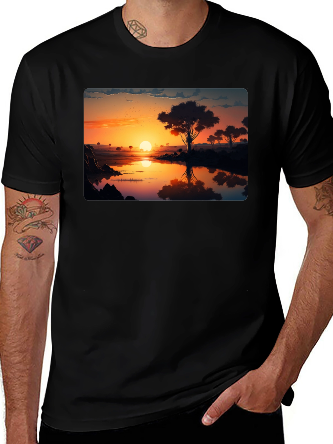 Variant 19 of Sunset Lake Graphic Tee - Black
