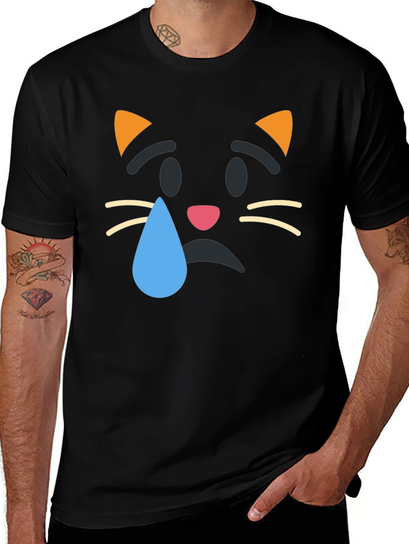 Variant 26 of Sad Cat Emoji Black T-Shirt - Unisex Style