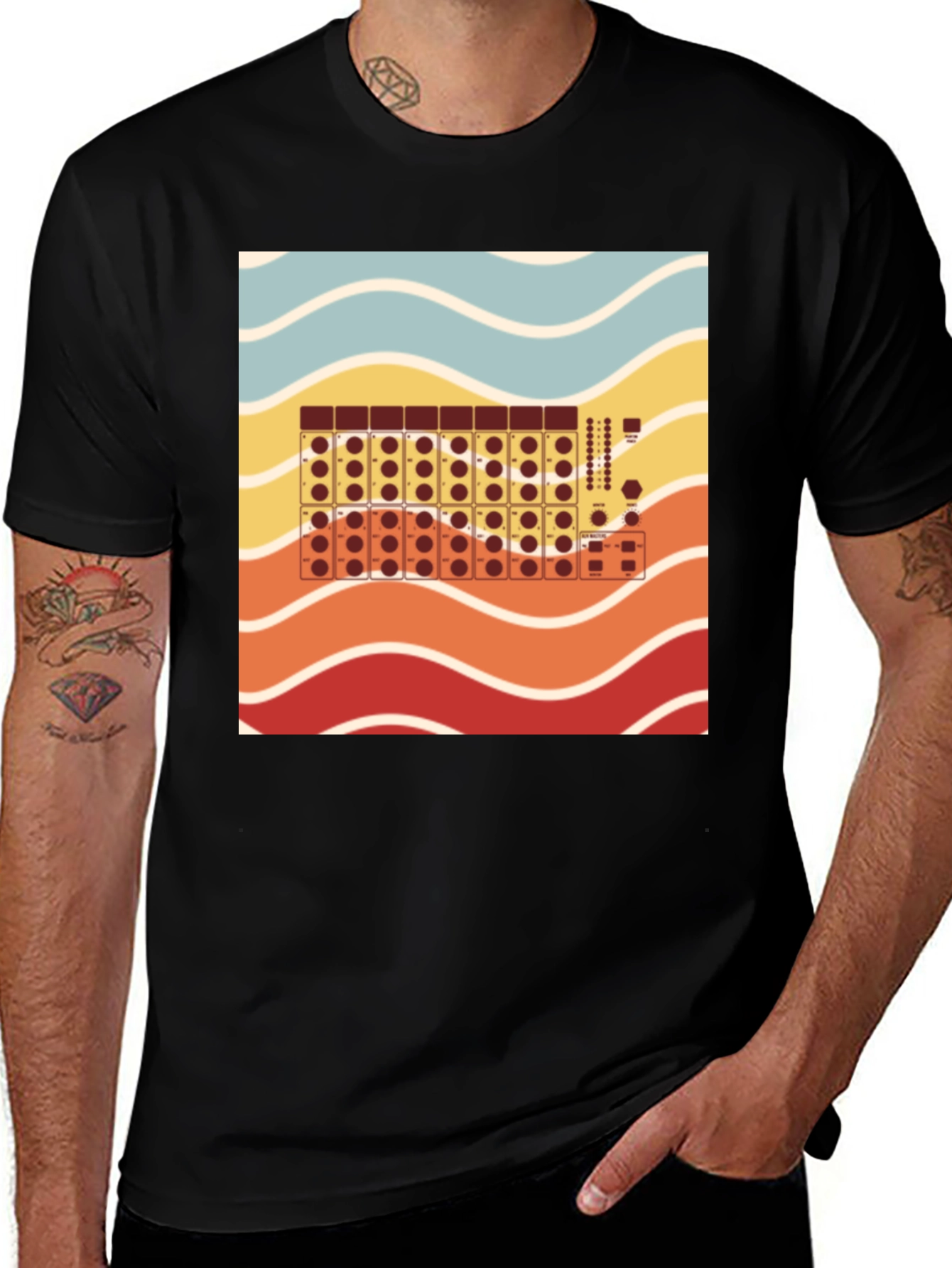 Variant 17 of Retro Synth Wave Black T-Shirt