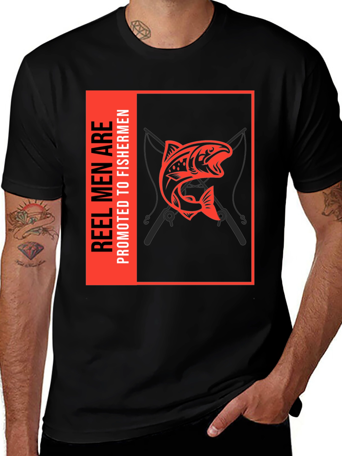 Variant 14 of Reel Men are Promoted to Fishermen Black T-Shirt