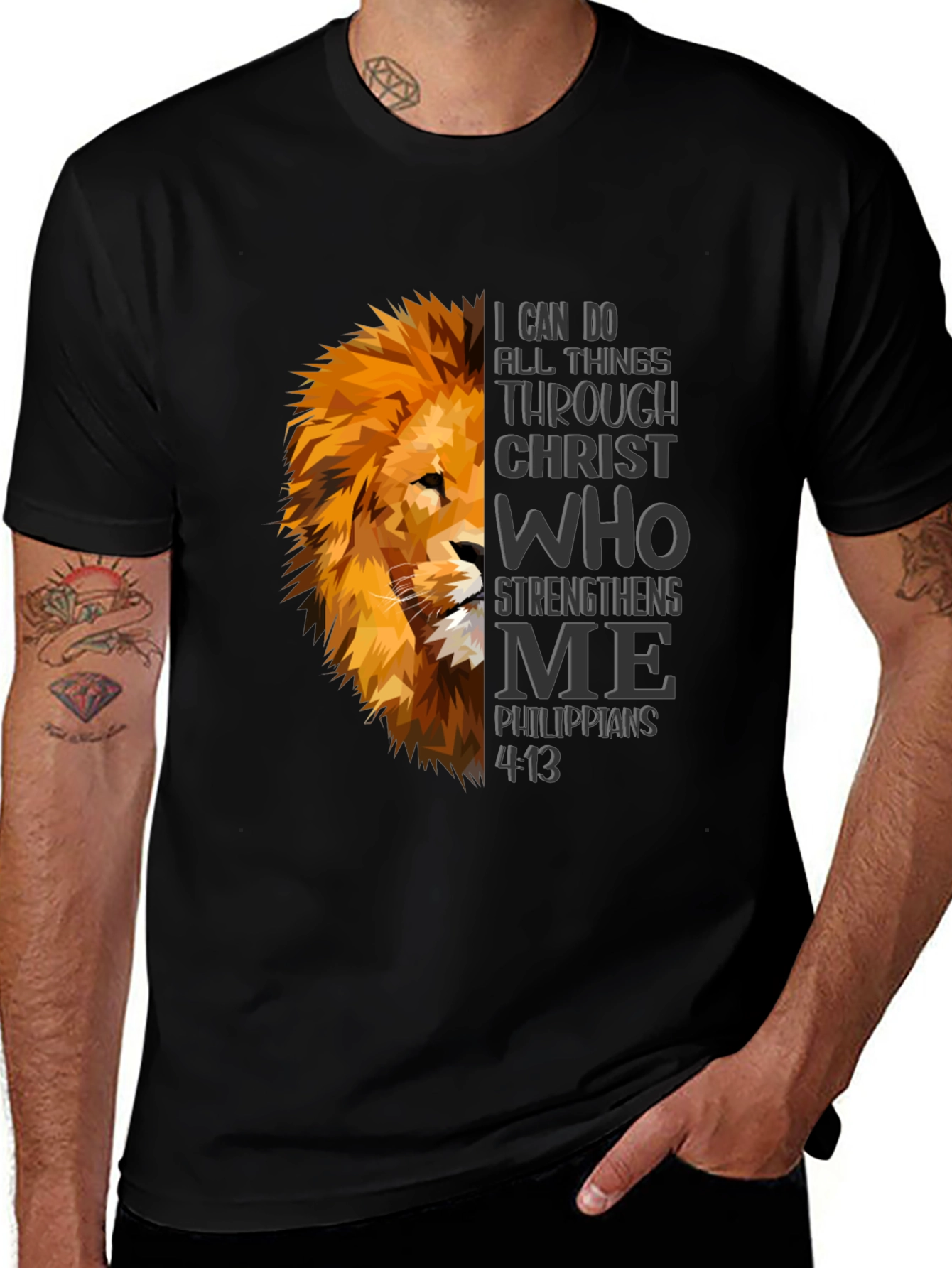 Variant 17 of Lion & Scripture Graphic Black T-Shirt