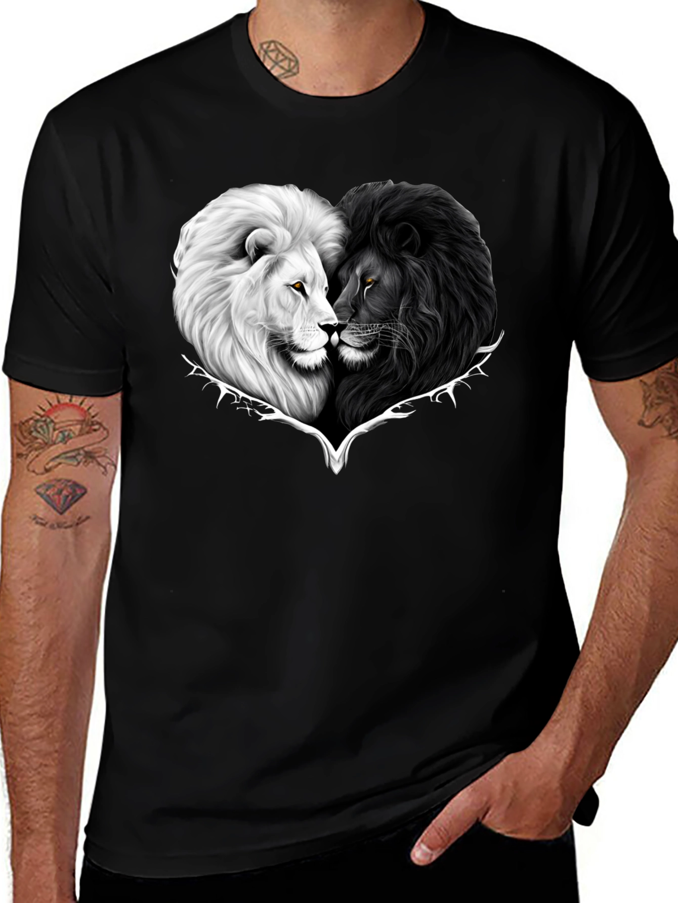 Black Yin Yang Lions Heart Graphic Tee - Black main image