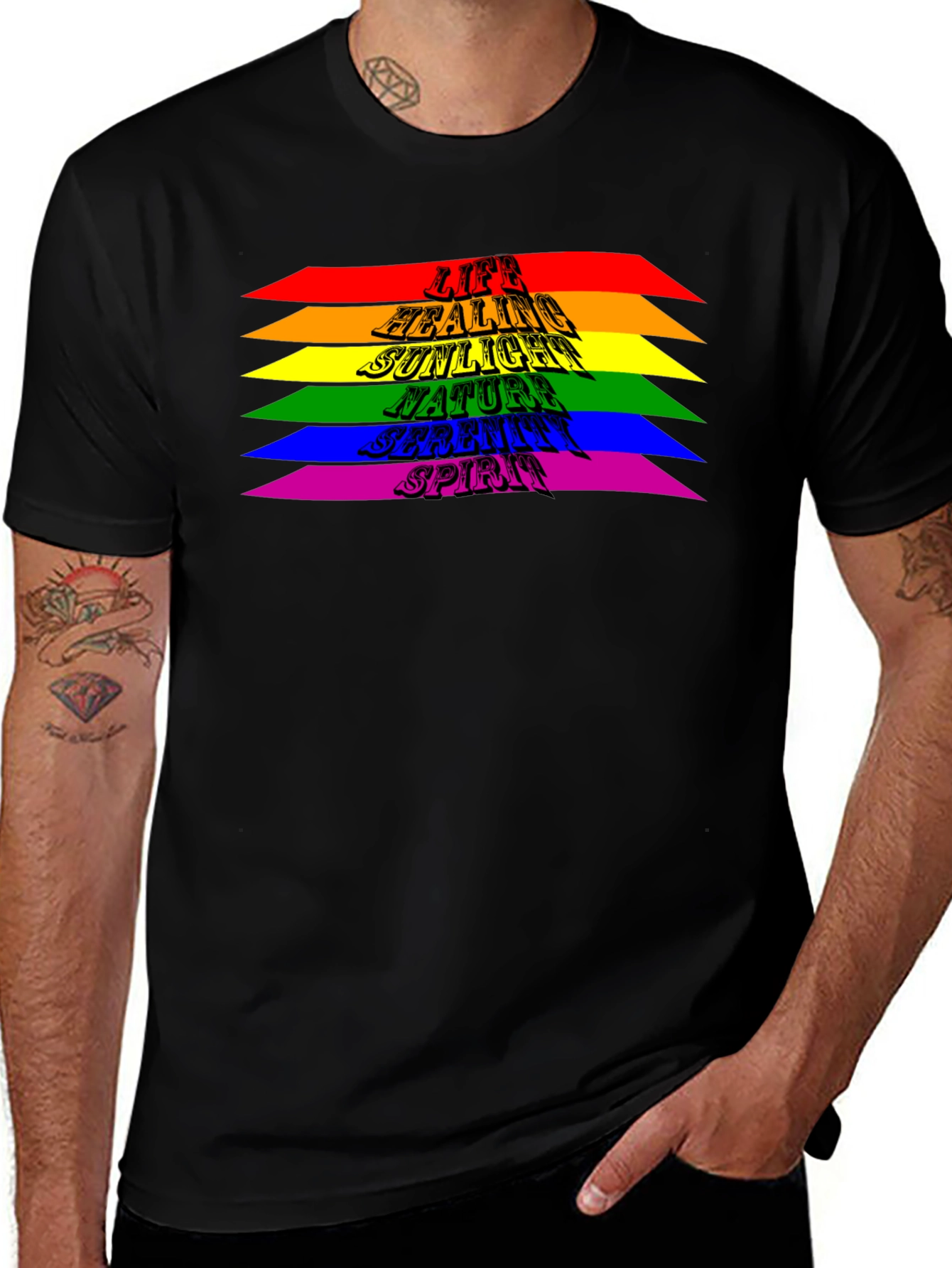 Variant 12 of Rainbow Stripe T-Shirt - Life Healing Sunlight Spirit