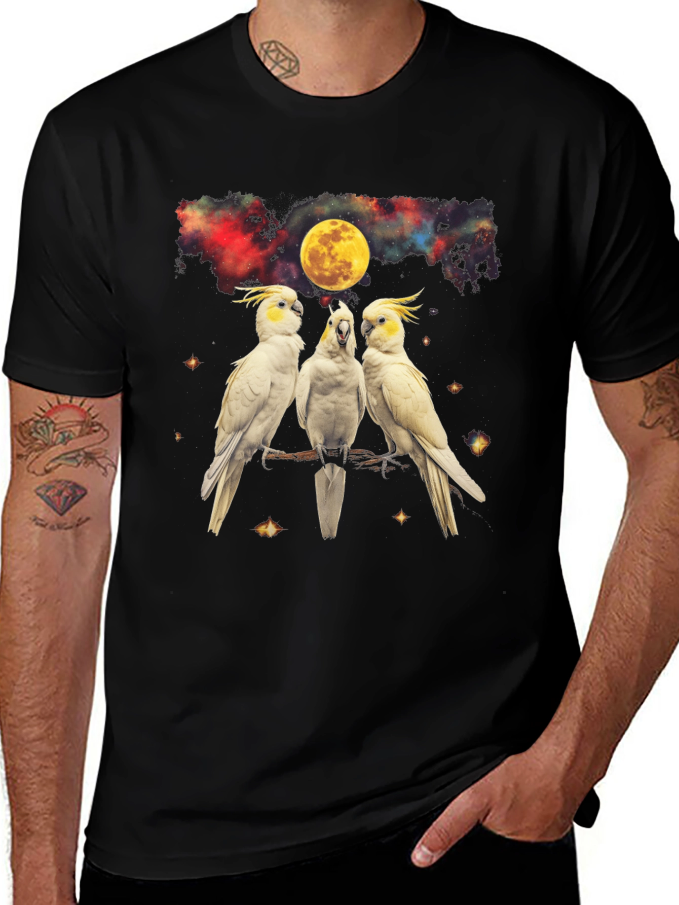 Variant 12 of Cockatoo Moon T-Shirt - Celestial Bird Design