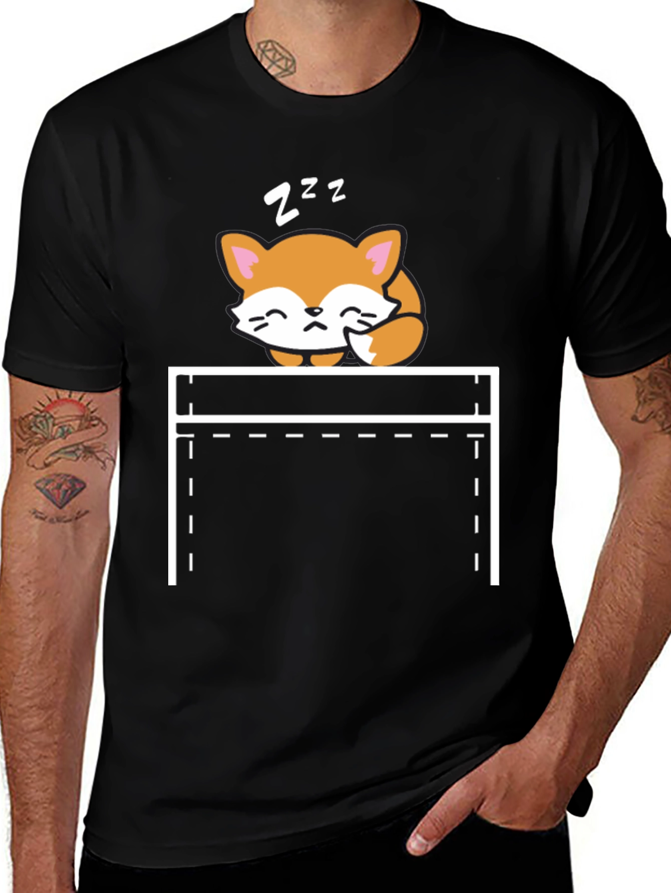 Variant 28 of Cute Sleeping Fox Pocket T-Shirt