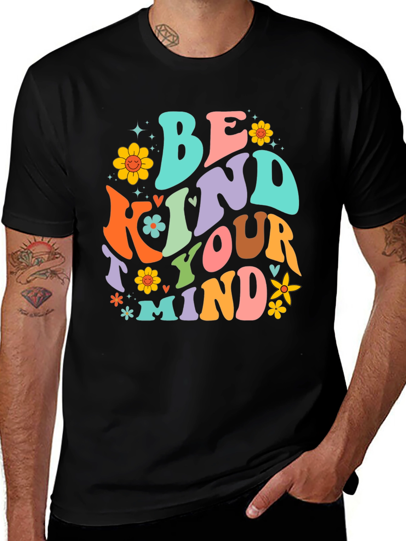 Variant 8 of Be Kind to Your Mind Black Graphic T-Shirt