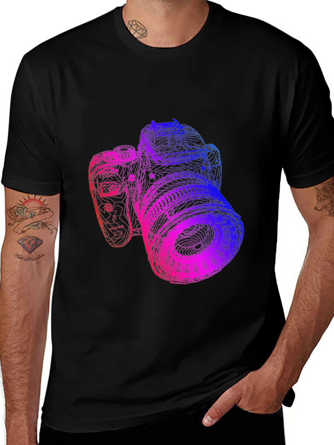 Camera Outline Graphic T-Shirt - Black