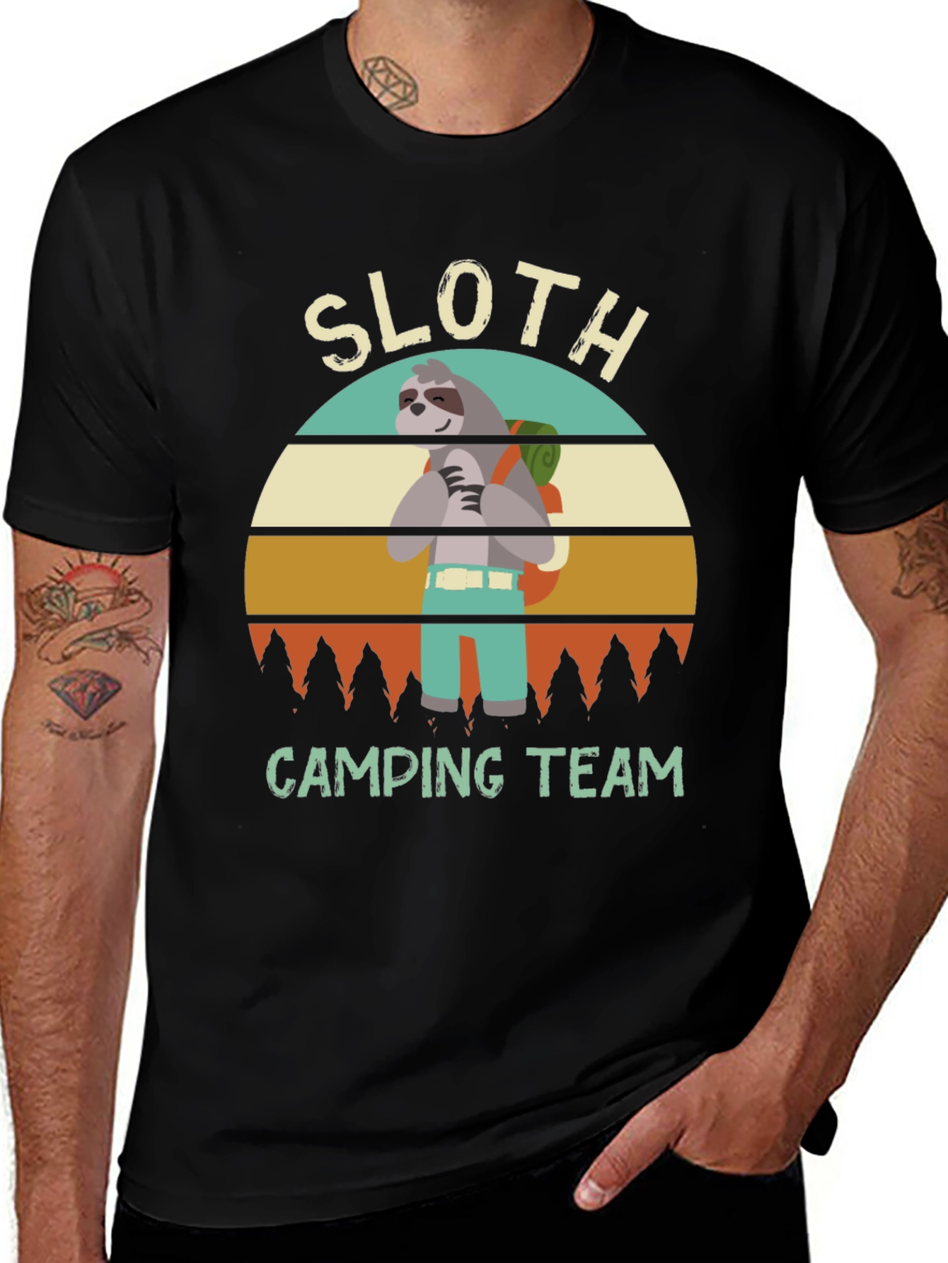 Variant 5 of Sloth Camping Team Black Graphic Tee