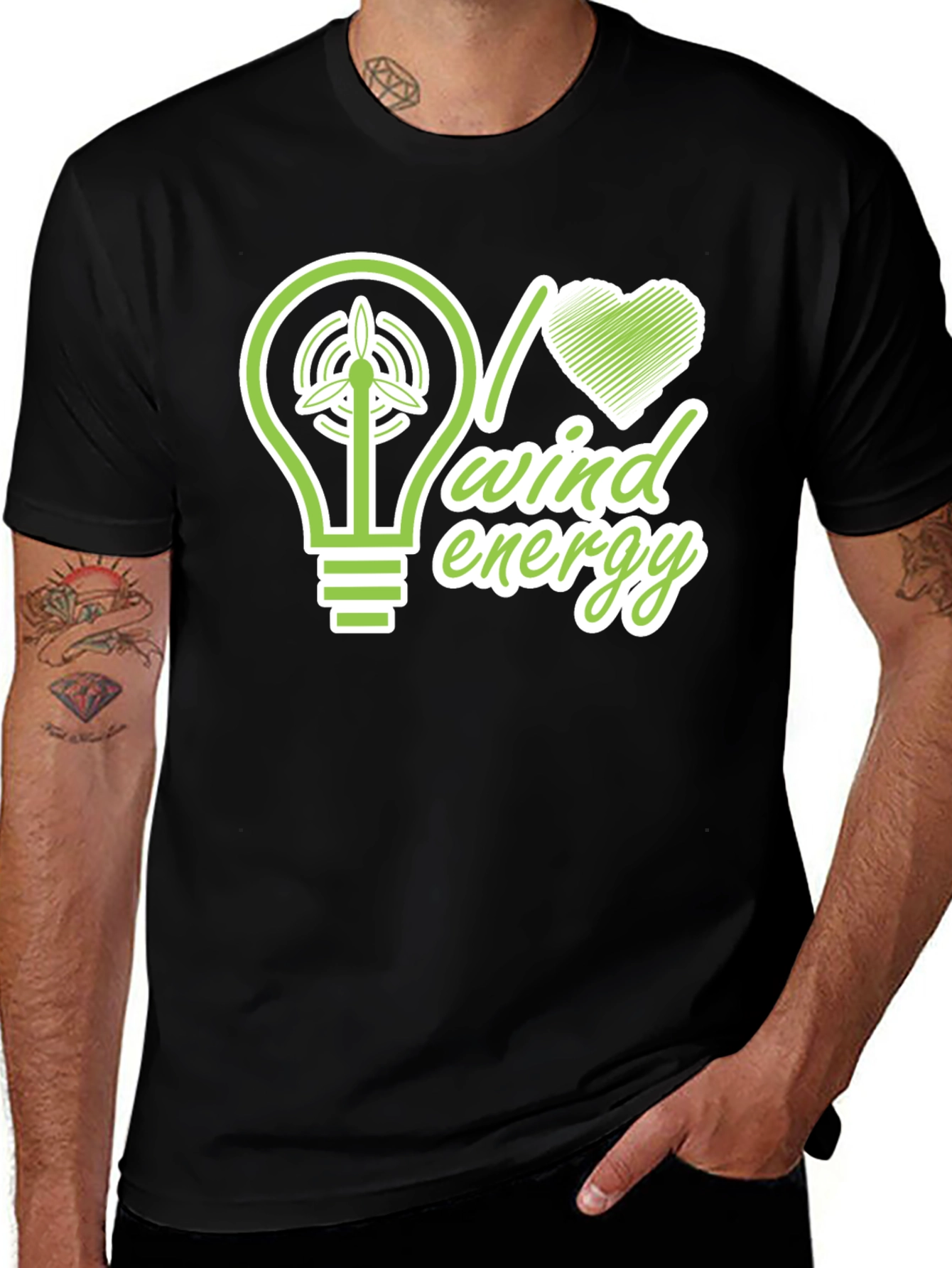 Variant 6 of I Love Wind Energy Black T-Shirt